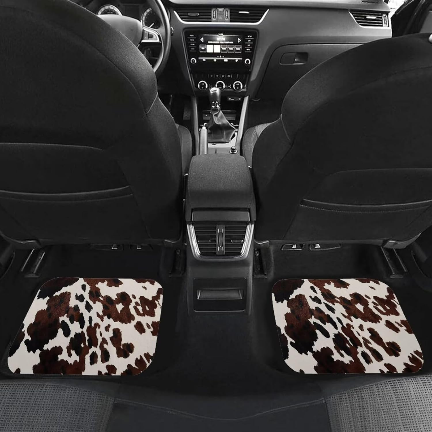 Brown Cow Print All Weather Car Mats Full Set with Anti-Slip Pad Dust Proof Car Interior Accessories Easy to Install for SUV,Vans,sedans,Trucks,Car Mats Full Set 4 Pcs