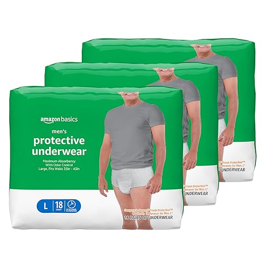 Amazon Basics Incontinence Underwear for Men, Maximum Absorbency, Large, 54 Count (3 Packs of 18), White (Previously Solimo)