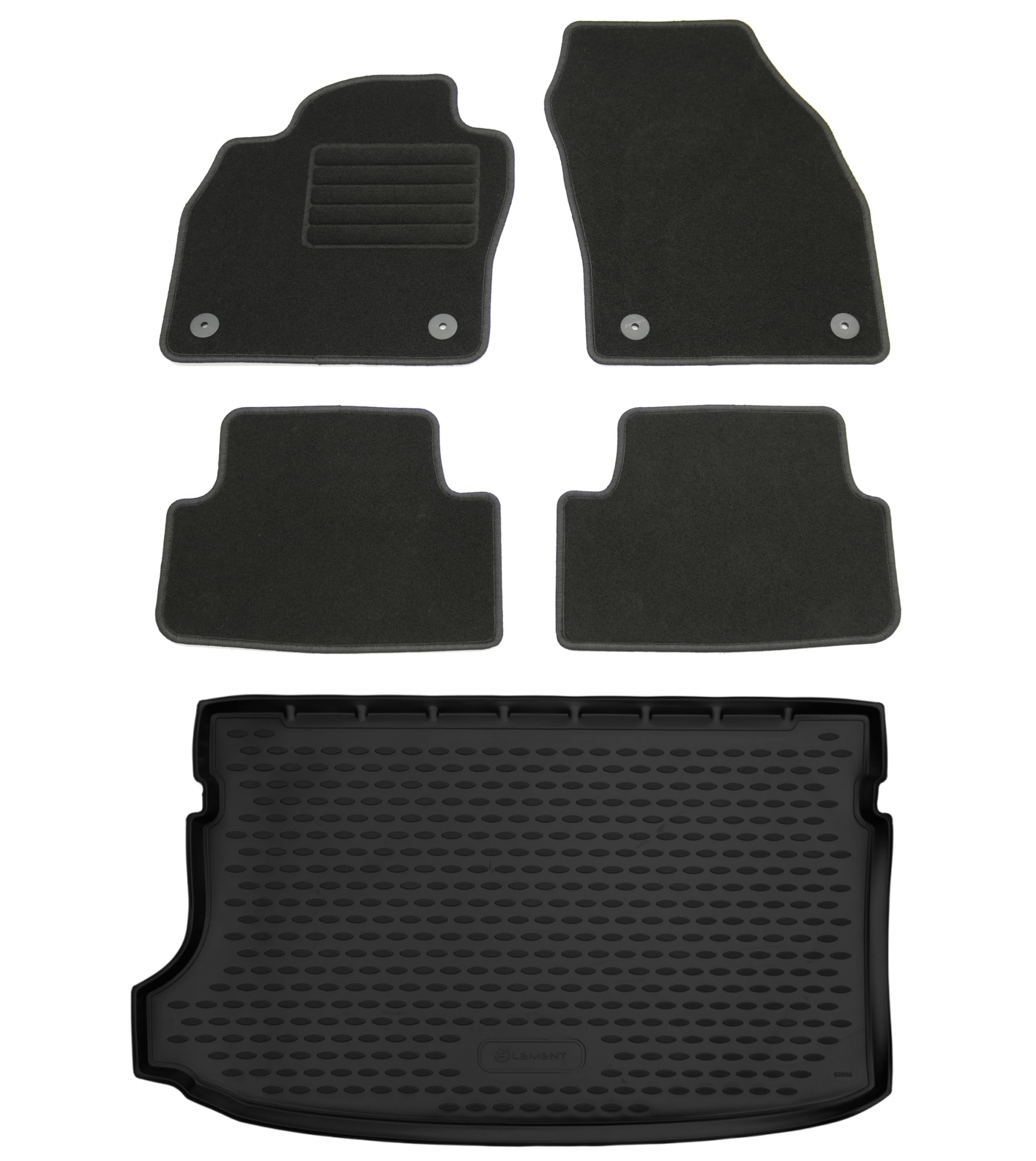 Kofferraumwanne + Fußmatten Set passend für VW T-Cross Bj 05/2019- | Textil-Fußmatten, Gummi-Kofferraumwanne, passgenau, rutschfest, strapazierfähig, pflegeleicht