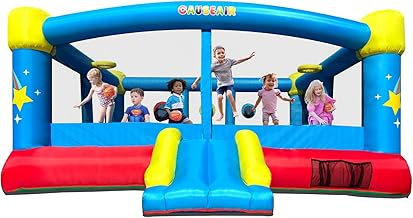 Big Inflatable Bounce House for Party Fun,15ft x 14.8ft,Double Basketball Hoop,Throw Ball Game,Reinforced PVC Bounce Floor,Jumping Bouncy Castle Holds 6 Kids