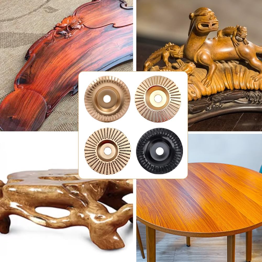 4Pcs Wood Carving Disc Set,4inch Sturdy Wood Shaping Carving Disc,Grinding Wheel Shaping Disc with Washer,Angle Grinder Cutting Disc for Shape,Grind,Carve,Root Carve,Polish