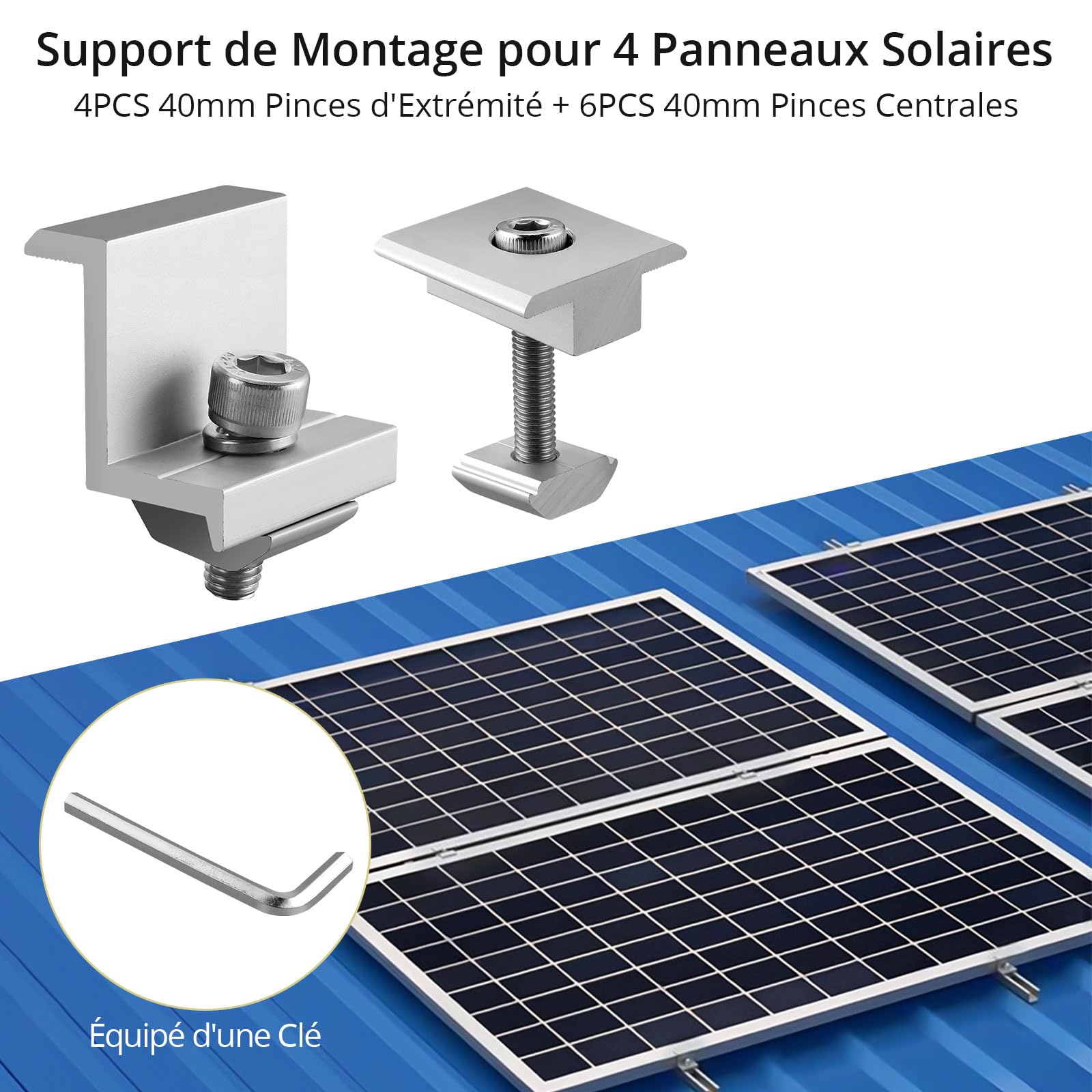 Lot De 10 Supports Module Solaire Pinces Centrales 30mm/35mm Aluminium - Fixation Panneaux Solaires Toit Et Camping-car