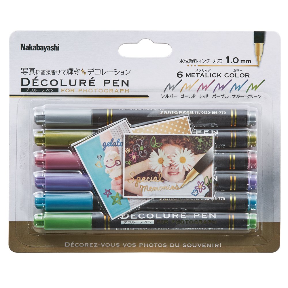 Nakabayashi Decolure Pen 6色セット ナカバヤシ デコルーレペン メタリック 写真デコレーション用
