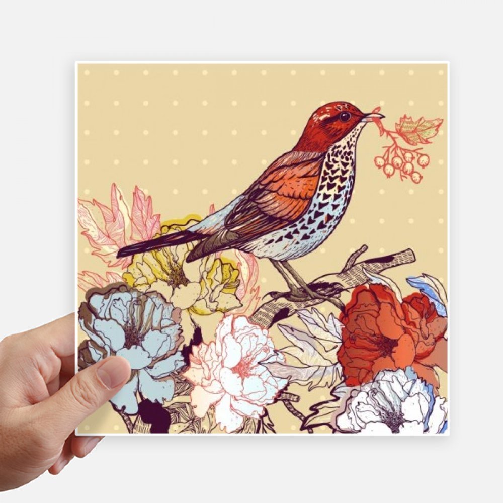 Autocollant carré 20CM Fruit Oiseaux Fleurs sticker mural pour ordinateur 4Pcs