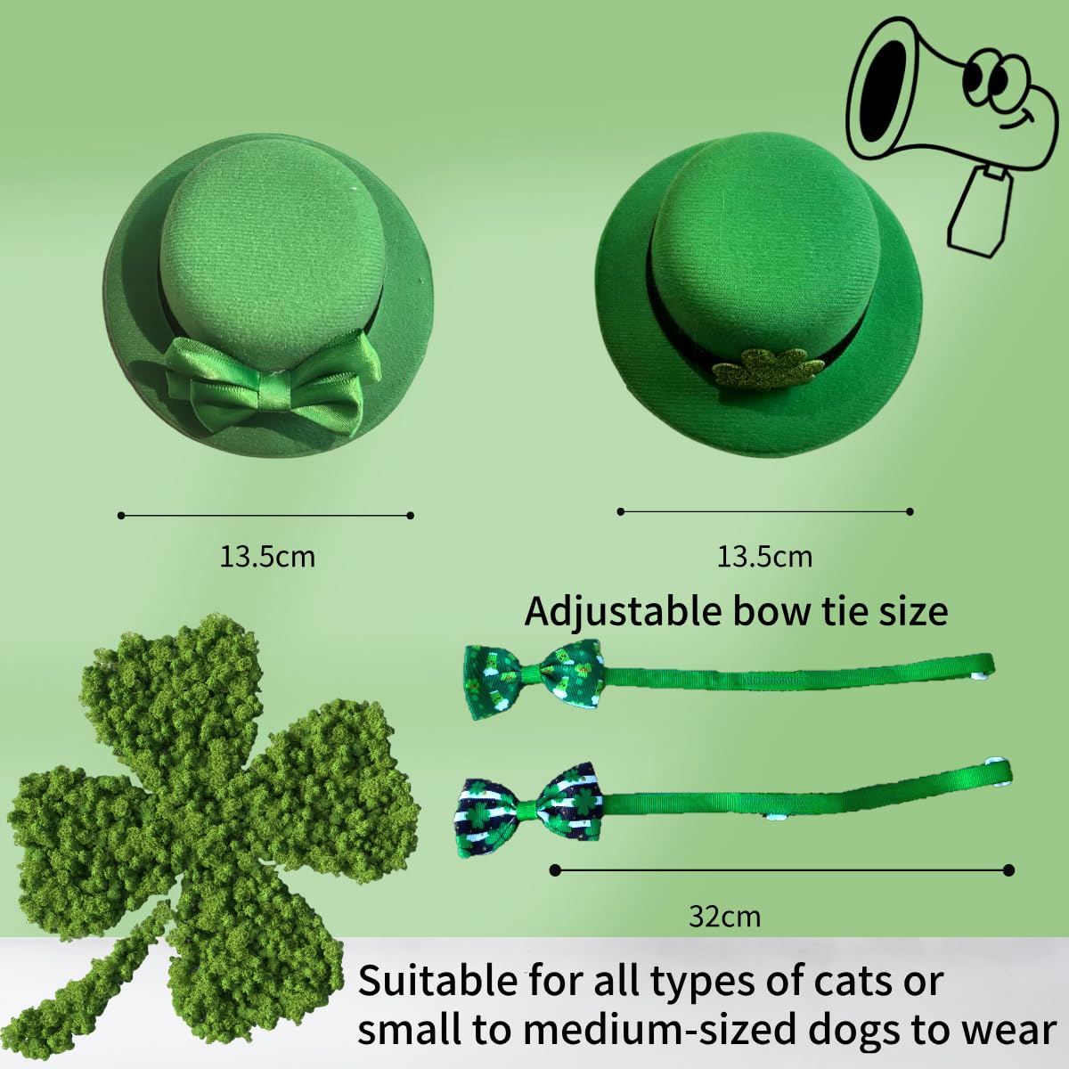 St Patrick's Day Costume For Dog Cat 4pcs Set Bandana Collar and Pet Top Hat With Clover Pattern Adjustable For Puppy Dogs Cats Kitten (S-4pcs Green Hats Collar) - Image 2