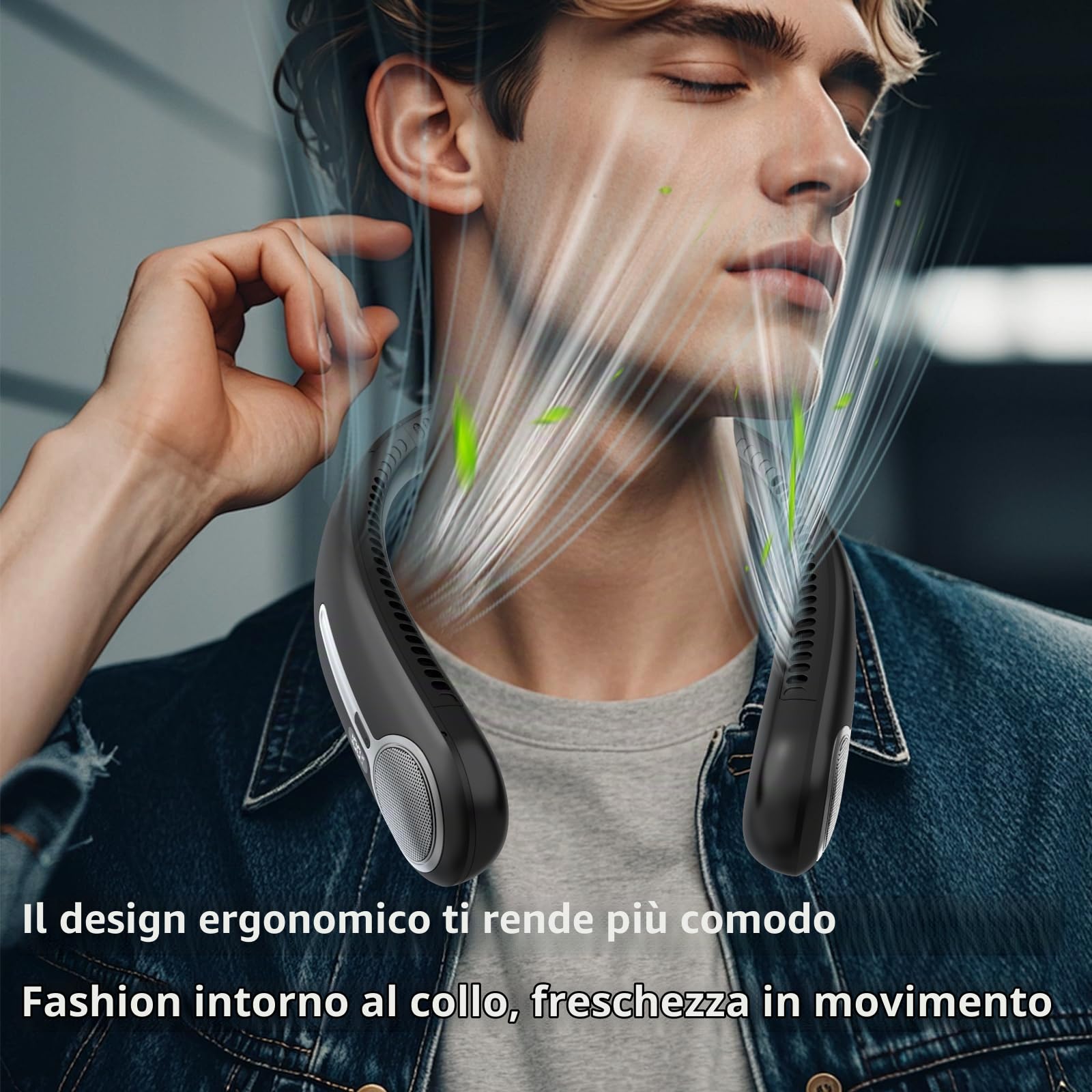 Ventilatore da collo portatile, senza pale, 6000 mAh, ricaricabile tramite USB, flusso d'aria a 360°, display a LED, 4 velocità, ventilatore a mani libere per esterni e interni, regalo di compleanno