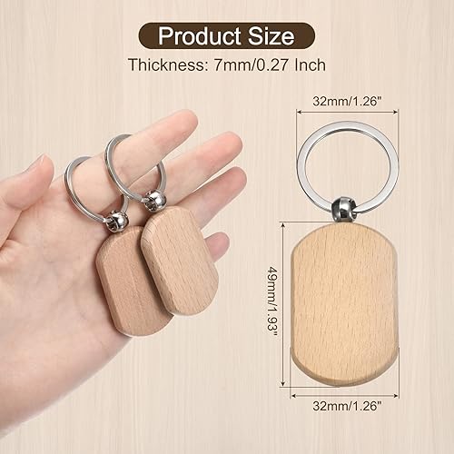 Vista 13 de MECCANIXITY Llavero de madera en blanco, 1.57 pulgadas, grabado de madera, llavero para manualidades, paquete de 70