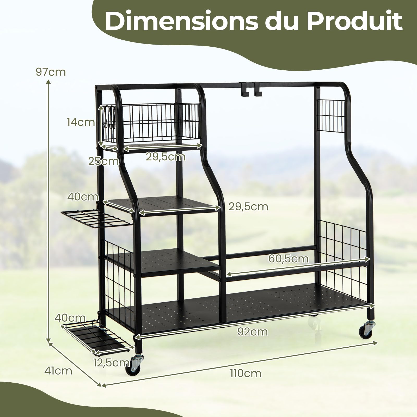 GYMAX Organisateur Rangement pour Clubs de Golf avec 4 Roues Verrouillables, Rangement de Sac et Accessoires de Golf avec Étagère et Crochets