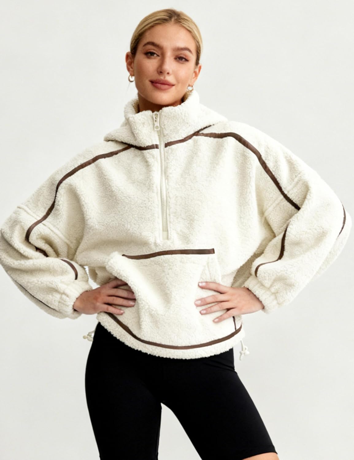 AMEBELLE Fleece Jacket Quarter Zip Pullover Women Warm Fuzzy Oversized Sweatshirt Lightweight Casual Outerwear with Pocket - Image 2