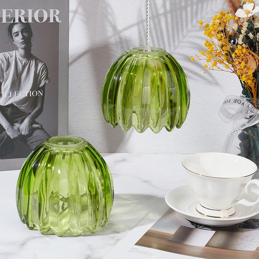PH PandaHall 2 Stück Glas Grüne Tulpenlampenschirme Kleine Blumenlampenschirme Ersatzblumenlampenschirm Für Steh Tisch Wandlampenabdeckungen E26 Sockel 4.2cm Oben x 10.5cm Durchmesser x 13cm Höhe