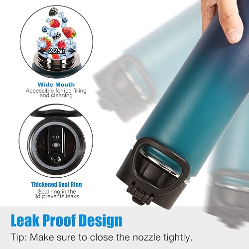 Miniatura 4 de Volhoply Botellas de agua aisladas con popote a granel, paquete de 2 botellas deportivas de acero inoxidable de 22 onzas con tapa con asa, termo de