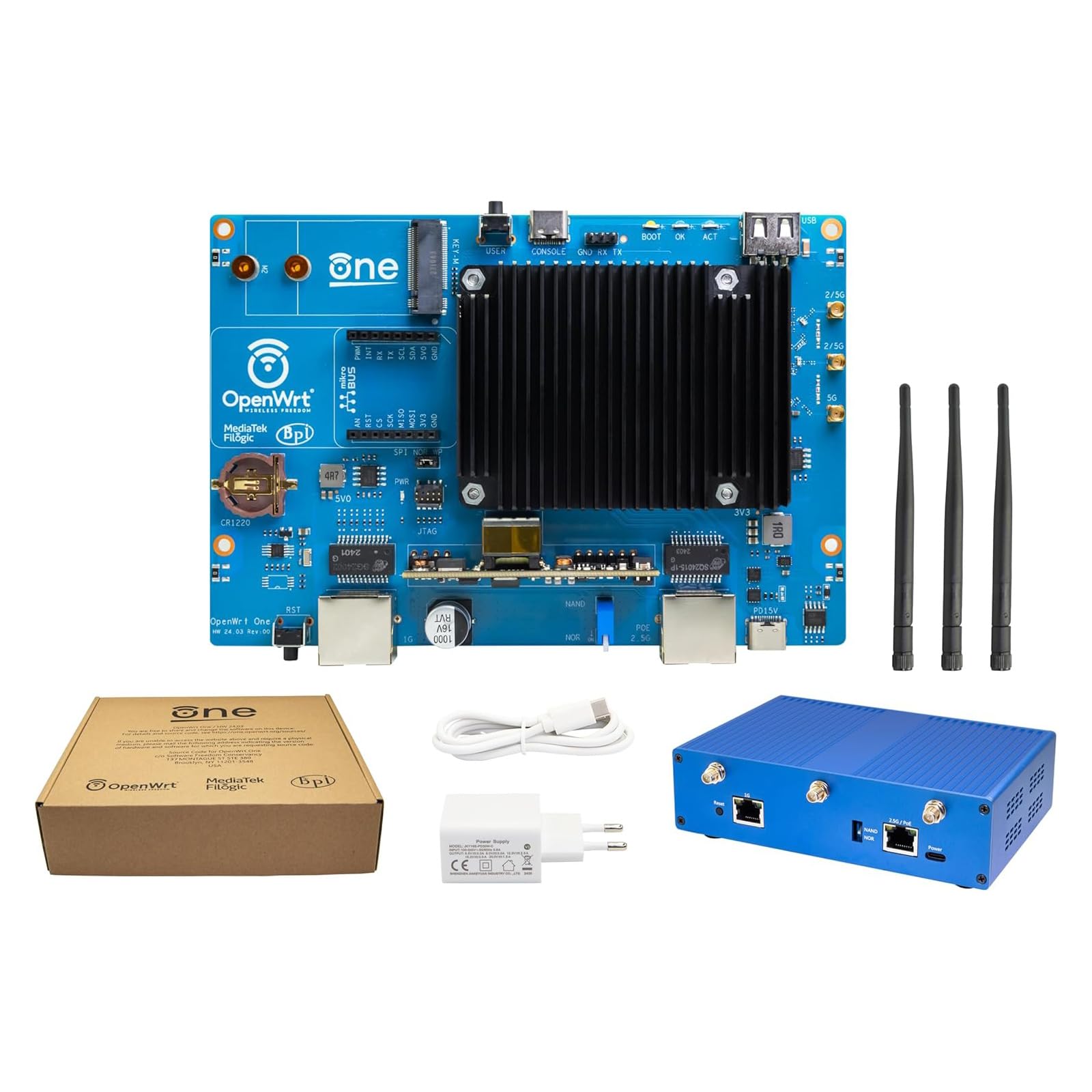 WayPonDEV Banana Pi OpenWrt One Router Board, bezprzewodowy router dwupasmowy, 802.11ax ac WiFi 6 Gigabit Ethernet router, zintegrowany 1 x 2,5 GbE WAN RJ45, obsługa AP, WPA,WPA2, WPA3