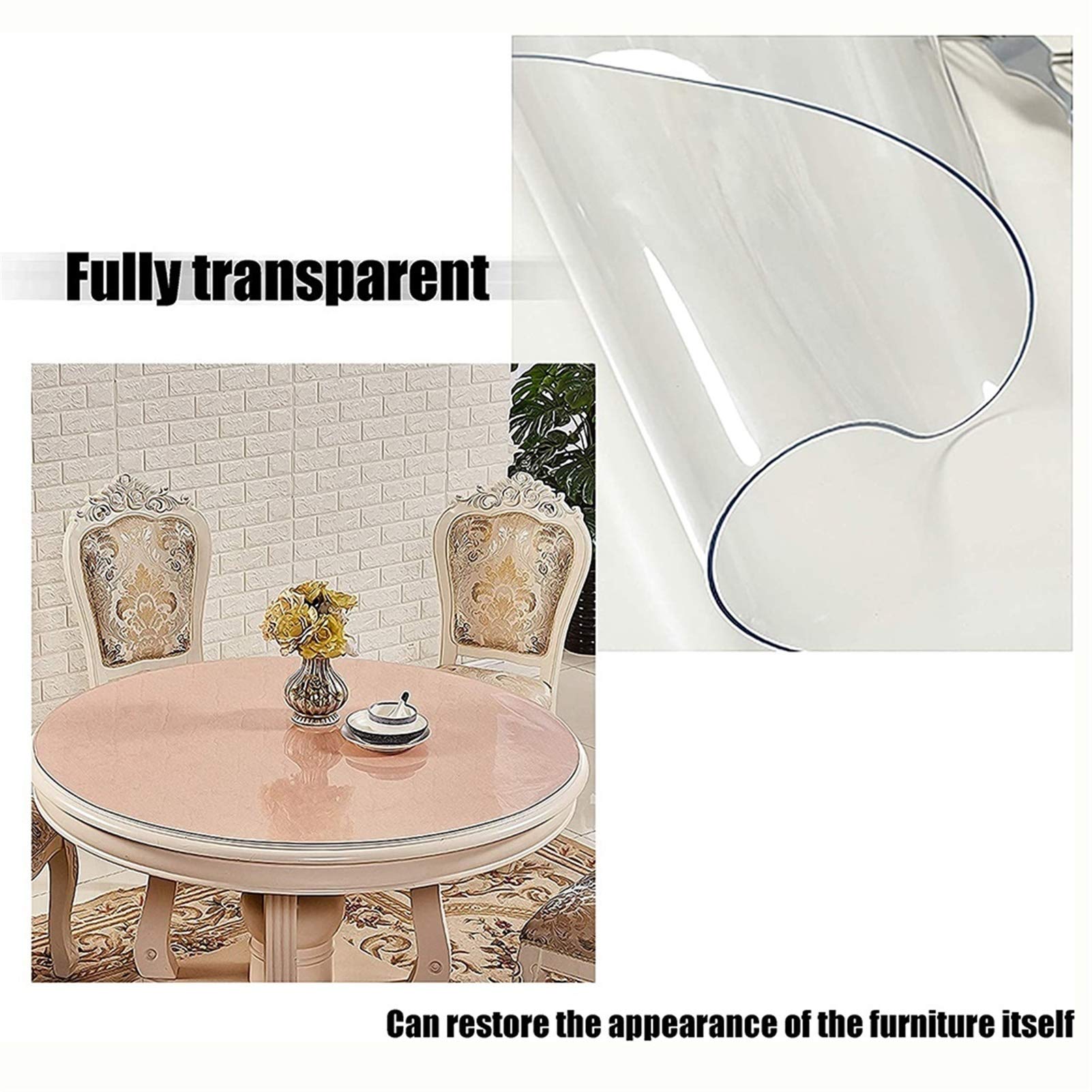 Tapis de Protection de Sol Transparent en PVC pour Table Ronde et Chaise à roulettes. Épaisseur Personnalisable : 1,0/1,5/2,0 mm. Idéal pour Les Bureaux d'ordinateur jusqu'à 120 cm