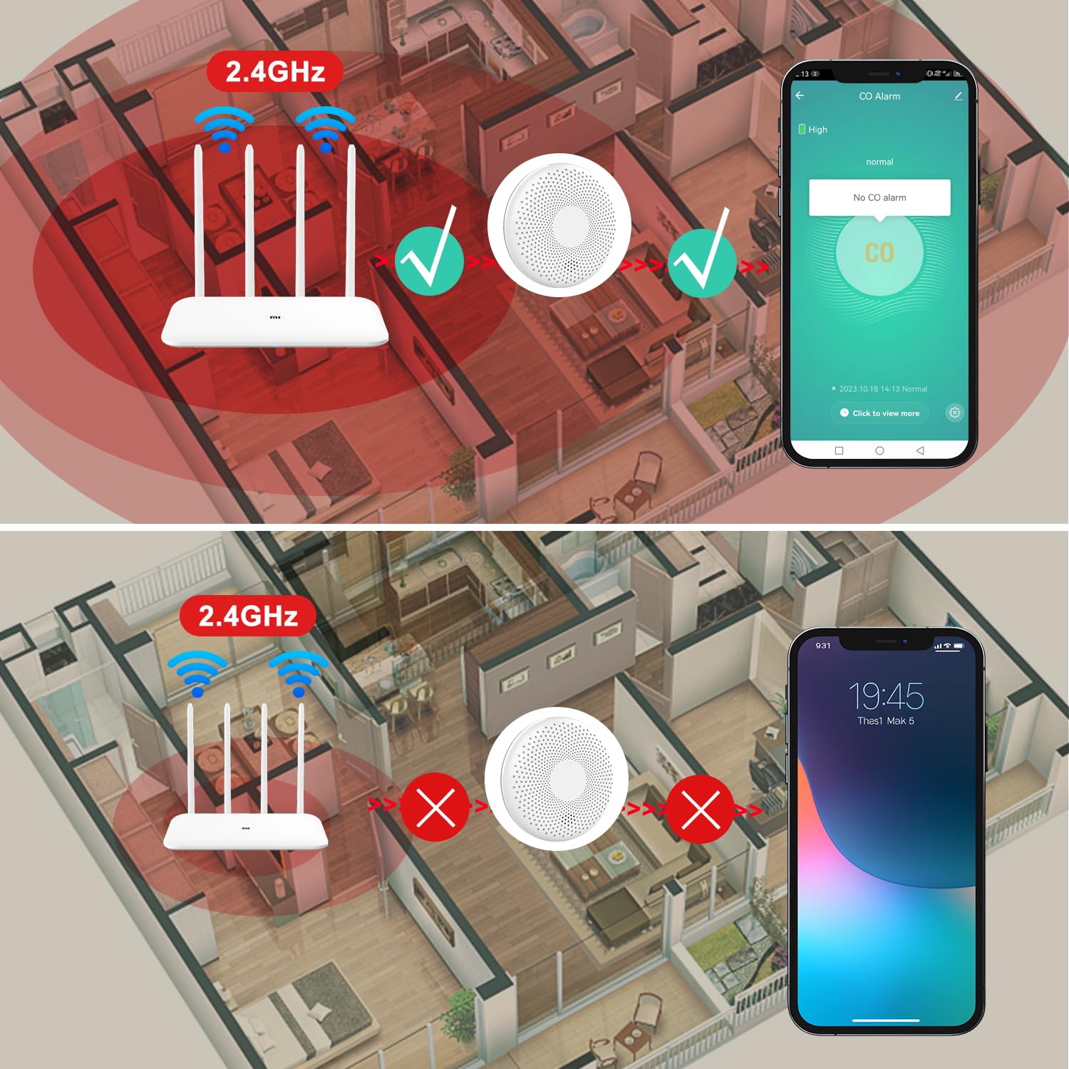 Rilevatore di fumo e monossido di carbonio XINDUM WiFi Rivelatore combinato di fumo e CO con batteria da 10 anni EN14604 & EN50291(1 Pezzo)