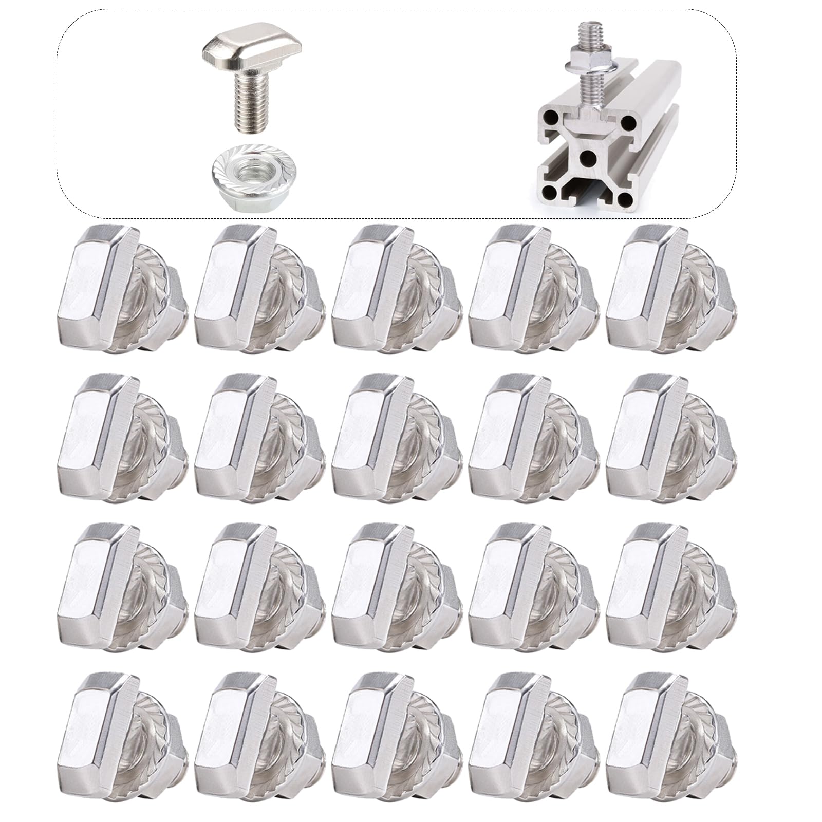 20 Sets T Bolt Kit, Hammer Head T-Bolt set, Contains T-shaped stud and M5 Flange Nut
