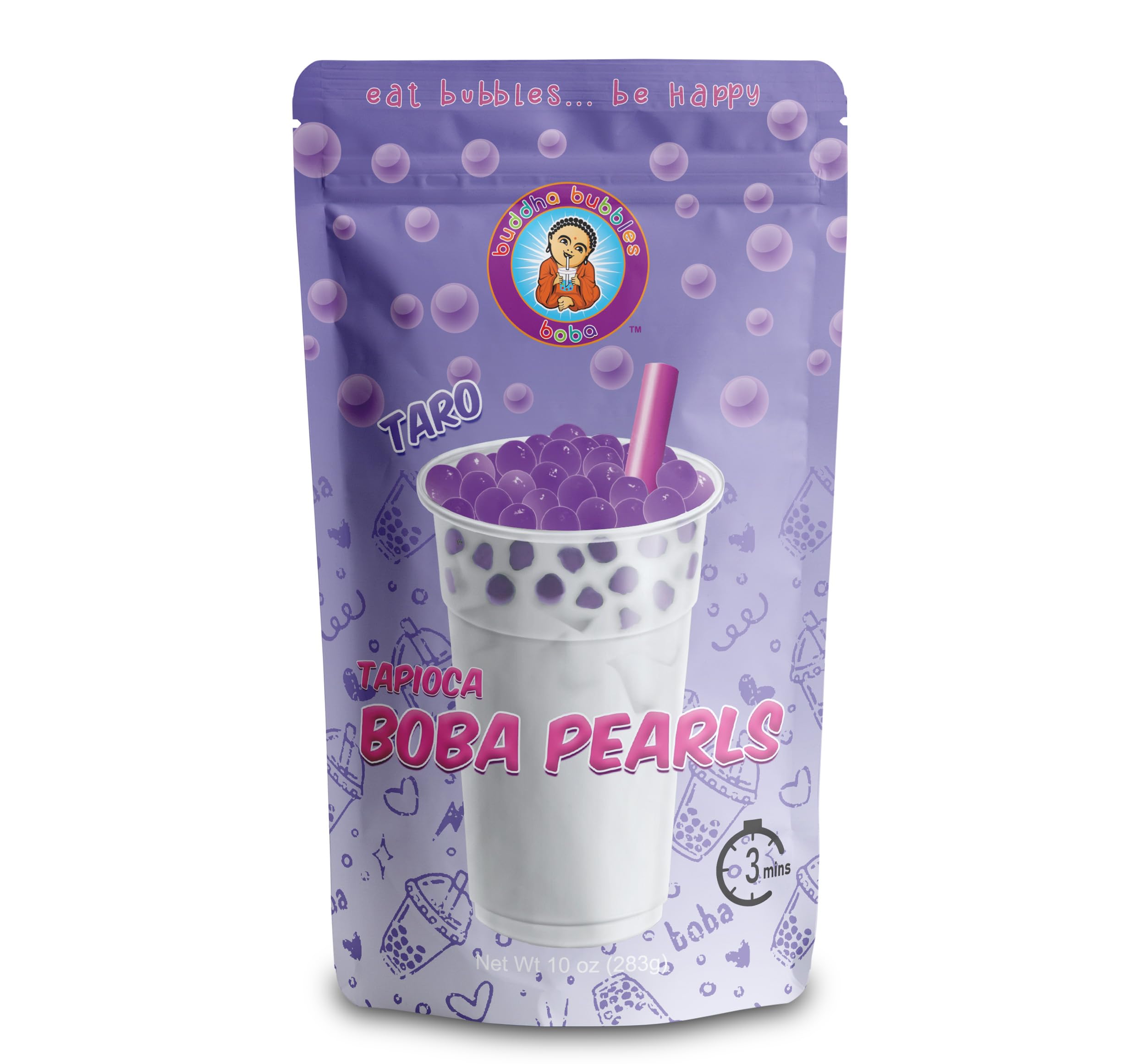 Premium TARO Boba Tea Real Tapioca Pearls Ready in 3 Minutes by Buddha Bubbles Boba (Taro)