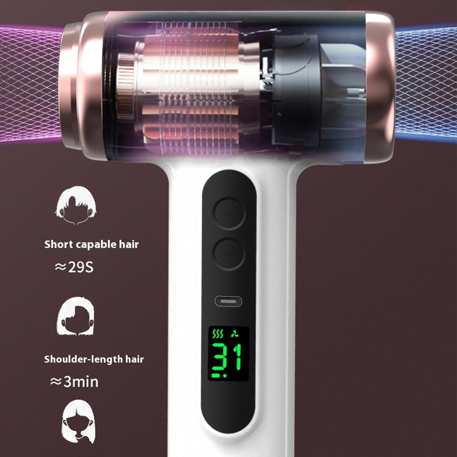 LICAEVEY Secador de Pelo Inalámbrico para Mujeres Estudiantes Dormitorio Camping Al Aire Libre, Secador de Pelo de Viaje Recargable por USB Portátil con Viento Frío y Caliente, (Enchufe de la UE)
