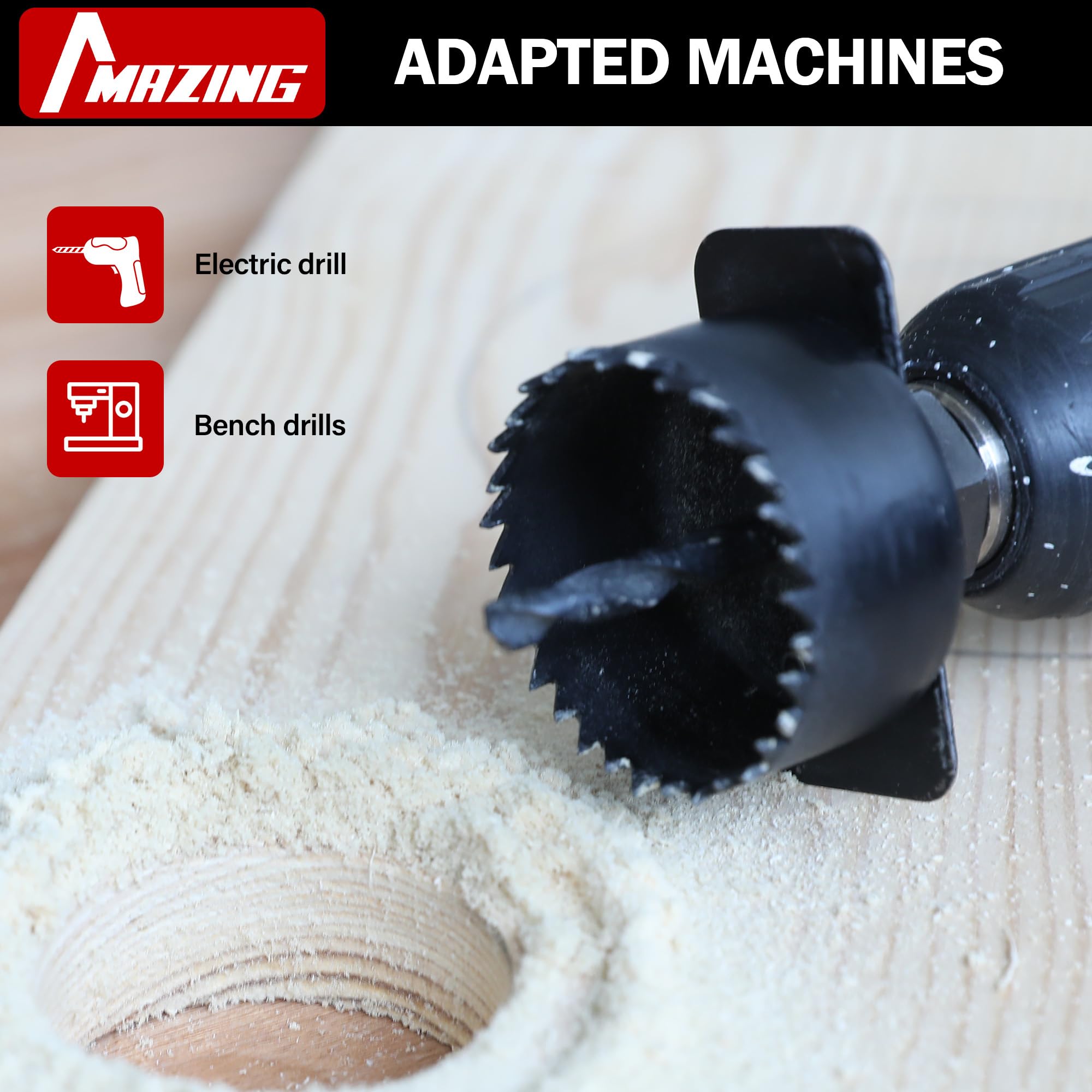 MAZING Juego de 19 sierras perforadoras con hojas de sierra de 19 mm a 127 mm, mandriles, placa de instalación, brocas, llave hexagonal y funda, ideal para paneles de yeso, madera blanda, madera