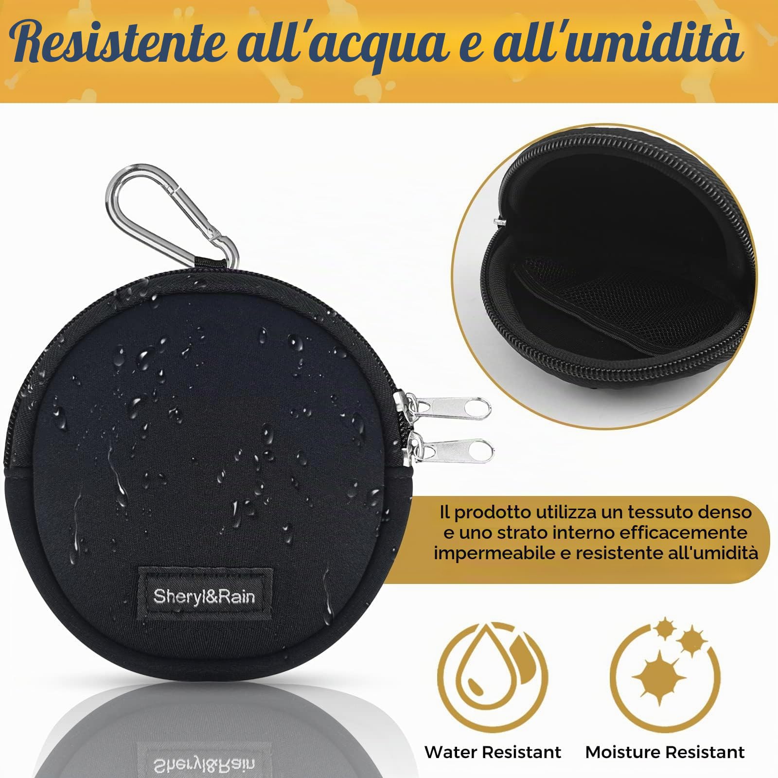 Sheryl&Rain Porta Crocchette per Cani Addestramento con Zip,Porta Premietti per Cani Piccoli,Mini Borsa Addestramento Cane,Sacchetto Addestramento Cane Nero con Moschettone per Viaggio O Uso Esterno