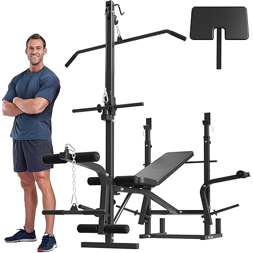 Mikolo 8 in 1 Olympic Weight Bench Set with Leg Extension and Leg Curl, Multi-Function Bench Press Set with Preacher Curl Pad and Chest Fly, Full-Body Strength Training Equipment