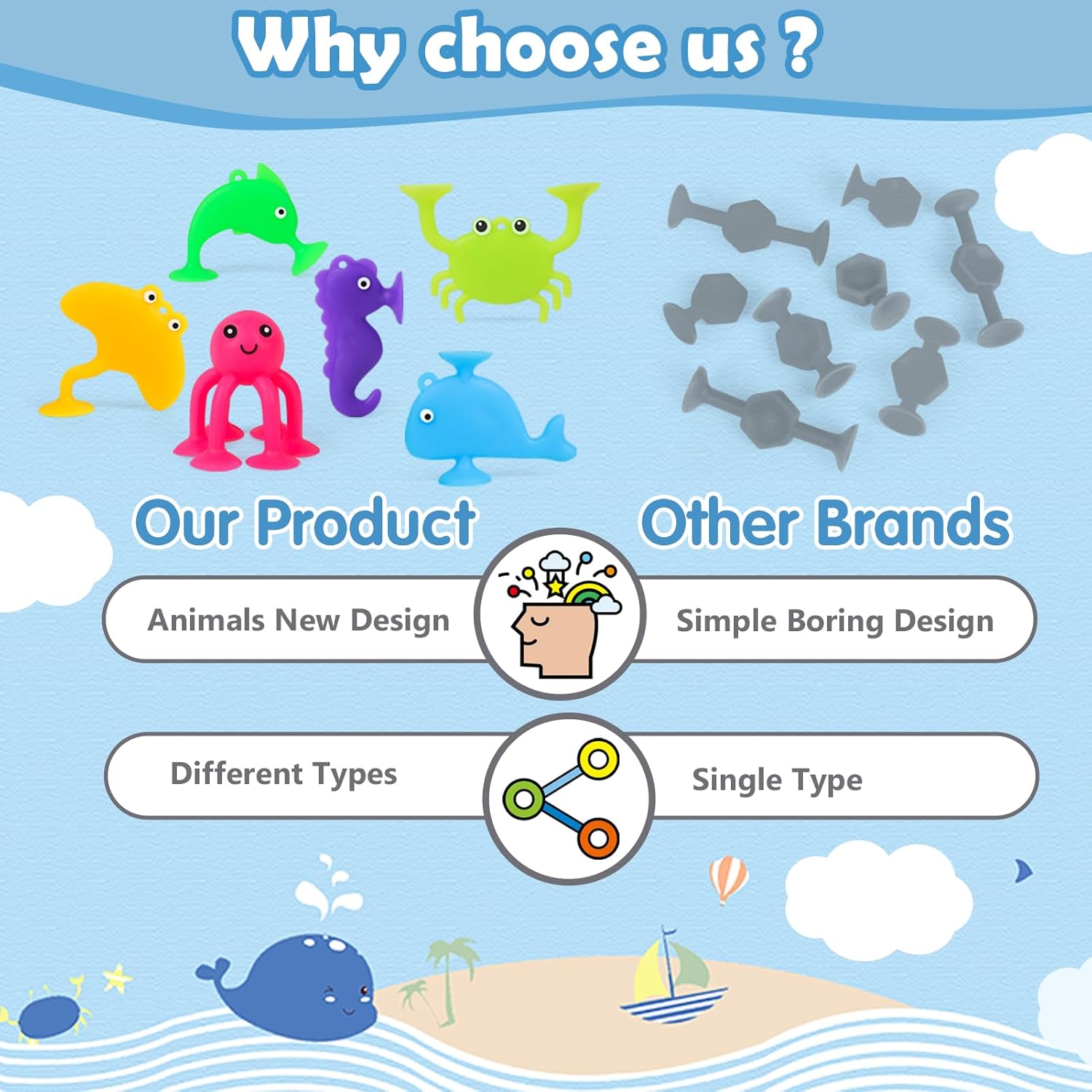 Baby Suction Cup Toys, 18 PCS Silicone Ocean Animals Suckers, Bath Toys for Kids Ages 4-8, Sensory Window Travel Easter Stuffers Toys for Toddlers Boys Girls 3 4 5 6 Year Old