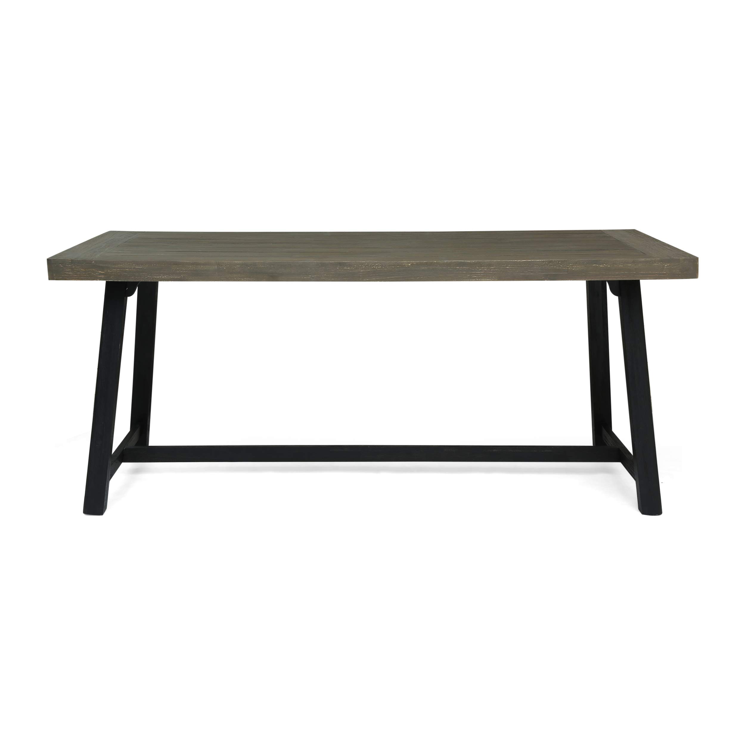 Toby Outdoor Acacia Wood Dining Table, Sandblast Gray Finish and Black