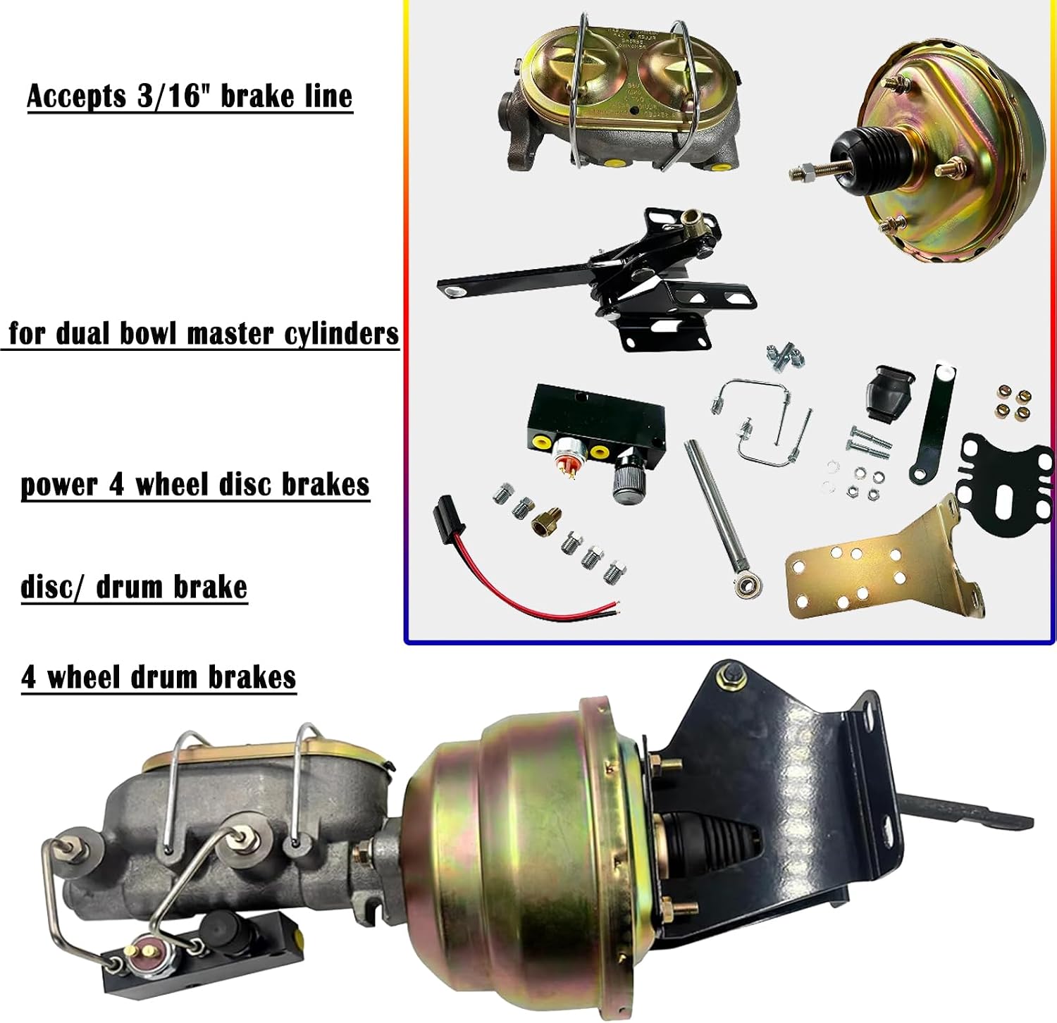 BST BSSP 8" Dual Power Brake Booster Conversion Kit, Universal for Ford Truck 1957-1972 w/ 1" Master Cylinder & Disc/Drum Prop Value Brake System