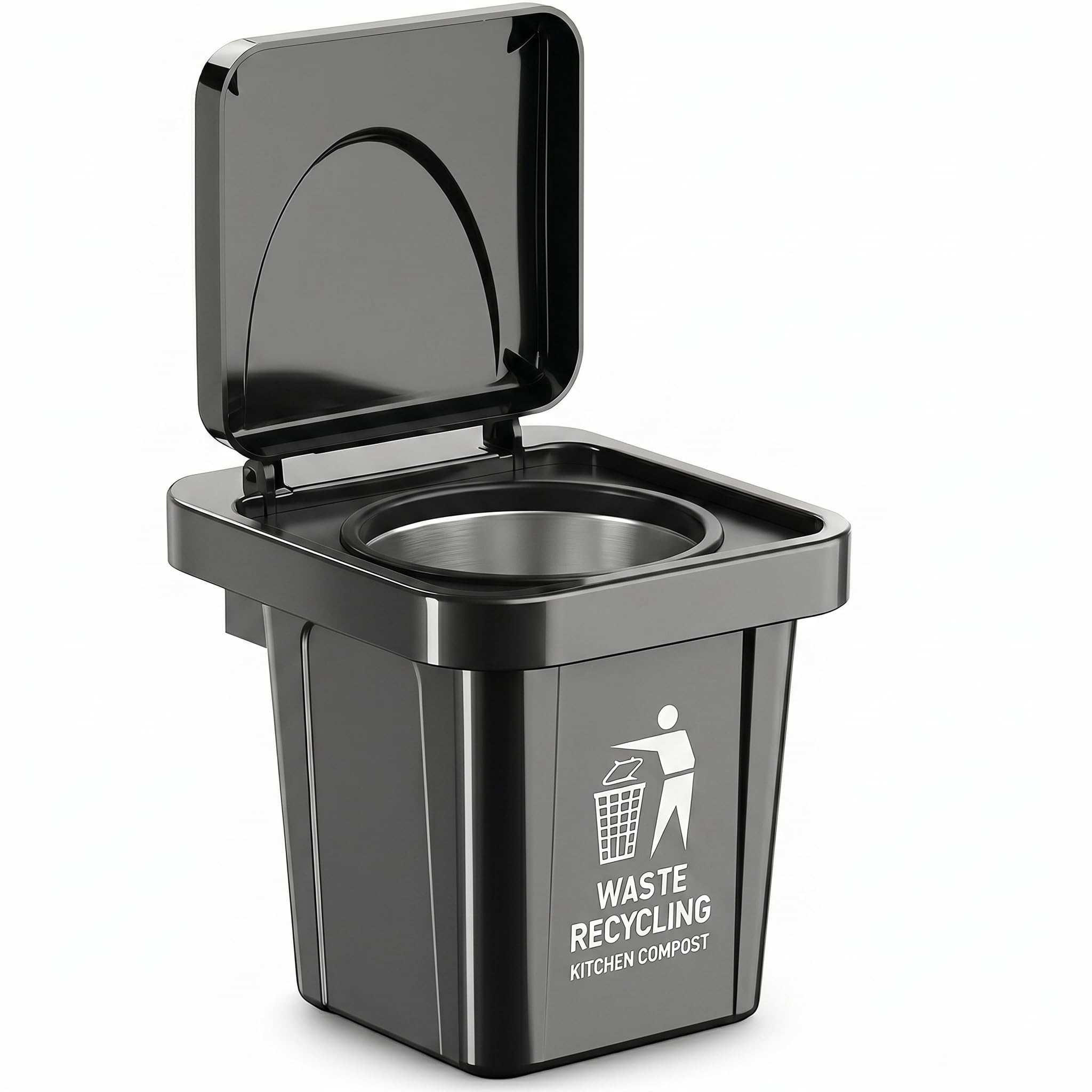 Pekos Wall Mounted Dustbin, With Lid Punch-free Wall Hanging Trash Can, Can-shaped Stainless Steel Bathroom Decoration Garbage Bin (1 Psc_Multicolor)-image-38