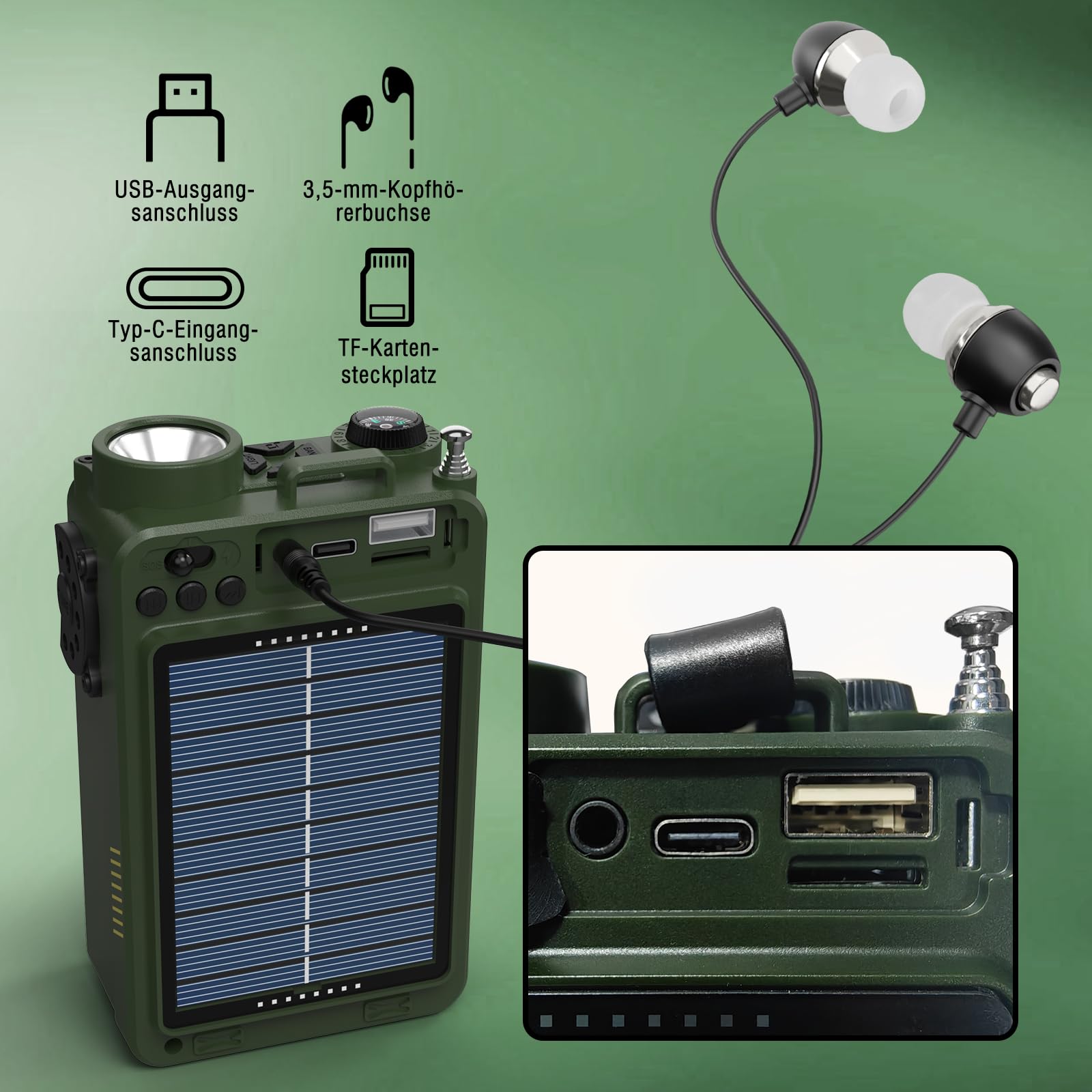 Raddy RE40 Kurzwellenradio FM-AM-SW Empfänger, 4000mAh Retro Radio Batteriebetrieben BT Lautsprecher Kurbelradio, mit Weißem Rauschen, SOS, Unterstützung USB, Micro SD Karte