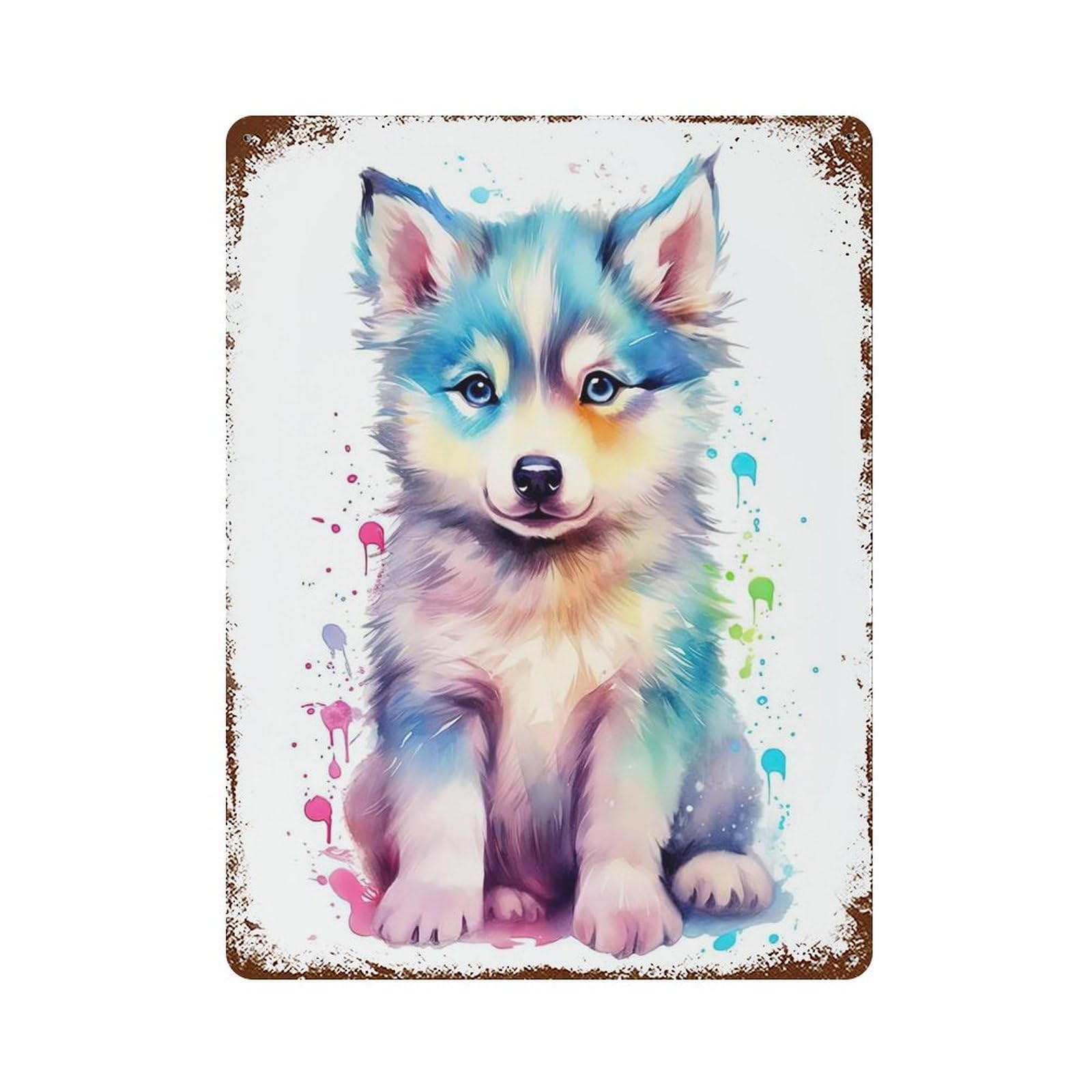 Baby Siberian Husky Puppy 15.7"x11.8" Decorative Tin Sign, Retro Wall Decor for Bistro, Counter And Cafe Decor