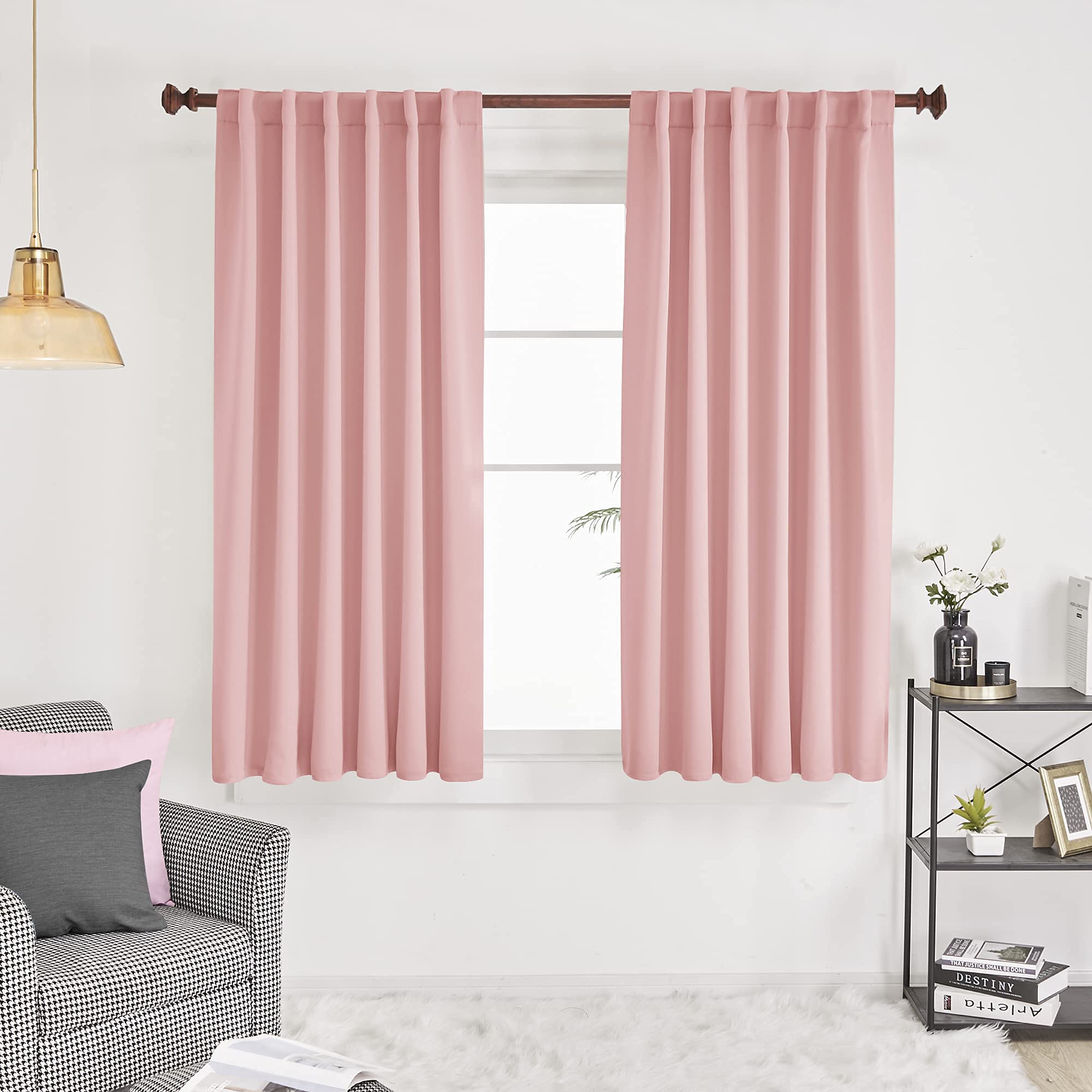 Deconovo Solid Back Tab and Rod Pocket Curtains - Thermal Insulated Blackout Window Curtains for Kitchen Window, 52x54 Inch, Coral Pink, 2 Panels