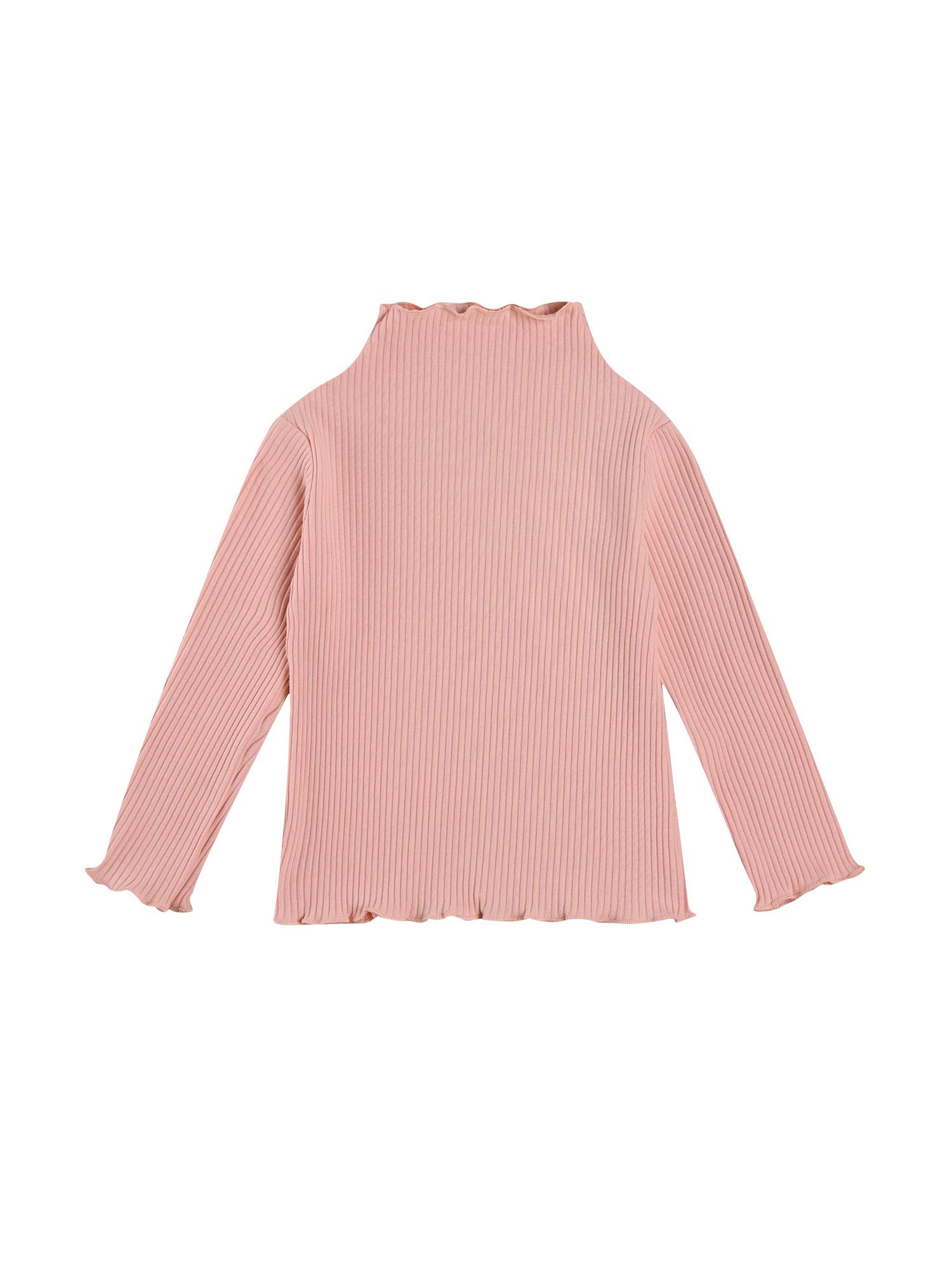 Toddler Kids Baby Girl Long Sleeve Mock Neck Knit Sweater Lettuce Trim Pullover Blouse Tops (Pink, 1-2 Years)