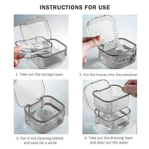 Miniatura 3 de WALWAL Estuche retenedor, caja de baño de tres capas para dentaduras postizas con bandeja de drenaje, apta para viajes para dentaduras postizas y