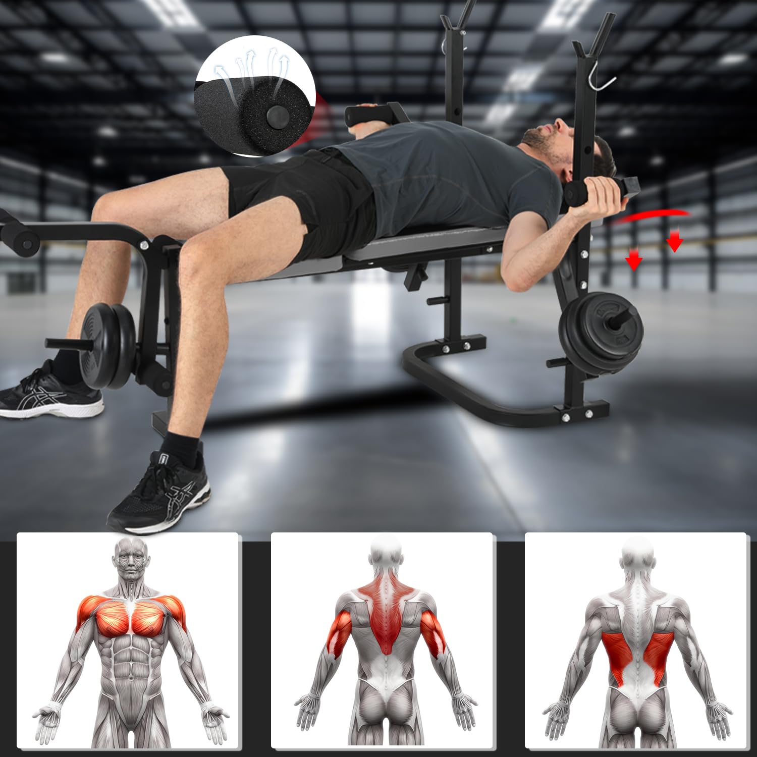 Novonova Panca Multifunzione Pieghevole per Palestra Casa, Panca Regolabile Pesi Inclinata per Allenamento, NV-543