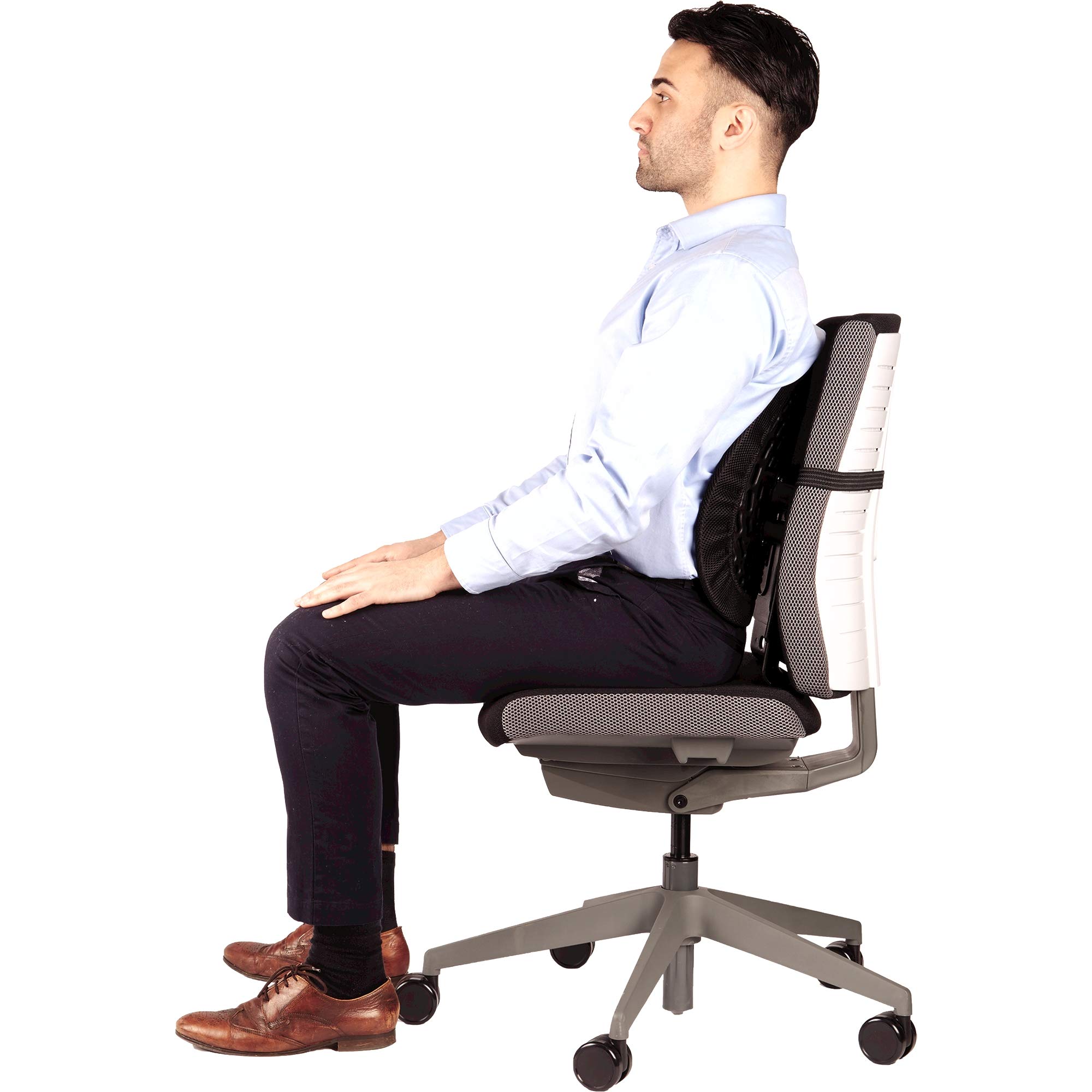 ellowes - Back Angel Respaldo Ergonómico - Cojín con Soporte Lumbar Ajustable Proporciona Apoyo Lumbar para la Espalda, Adaptable a Cualquier Silla. Mejora la Postura. Certificación FIRA. Color Negro
