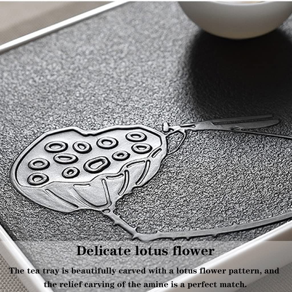 Bandeja de té con depósito - Bandeja de té Kungfu Chino con depósito de Agua (Negra, 28 x 14 x 2,8 cm)