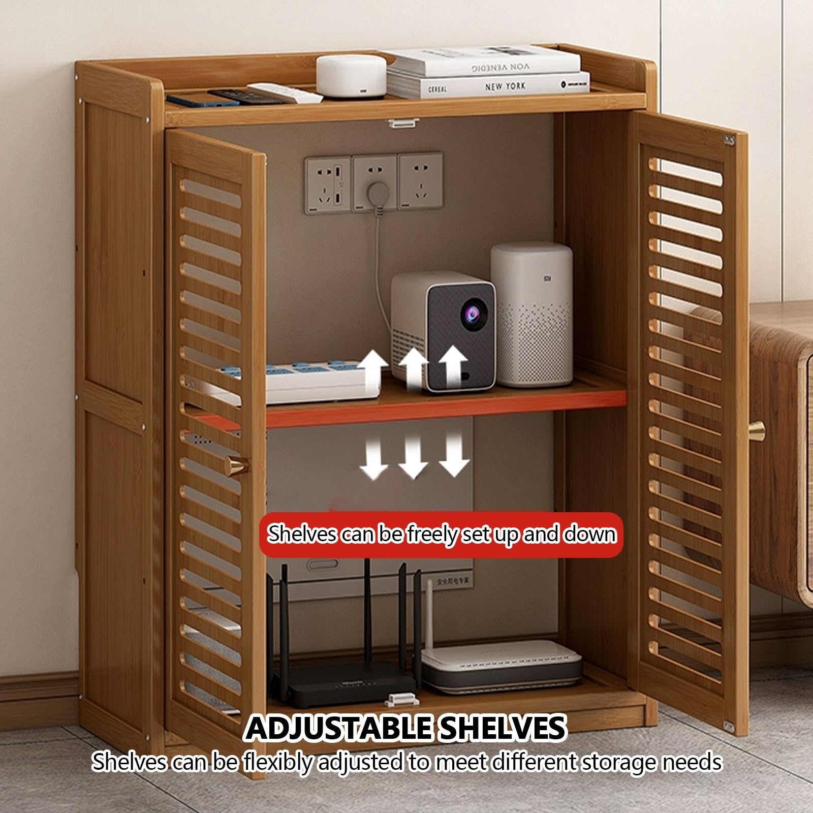 Armoire de rangement en bois pour routeur WiFi, étagère pour routeur avec porte d'armoire, pour la maison, la chambre à coucher, le salon, peut être utilisée pour couvrir les boîtiers électriques