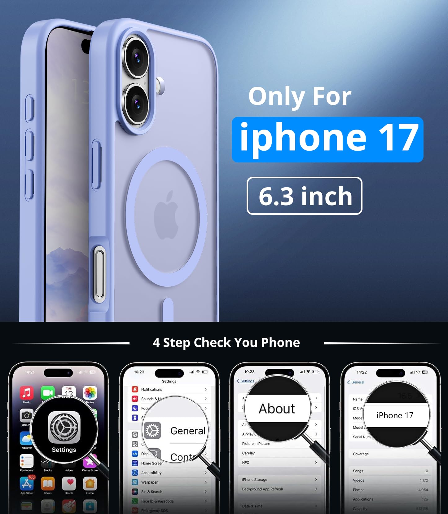 Vansdon Cover Magnetica per iPhone 17 con 1 Pezzi Vetro Temperato, Compatibile con Magsafe, Protezione anticaduta di livello militare, Custodia Traslucida Opaca Sottile Antiurto-Viola chiaro