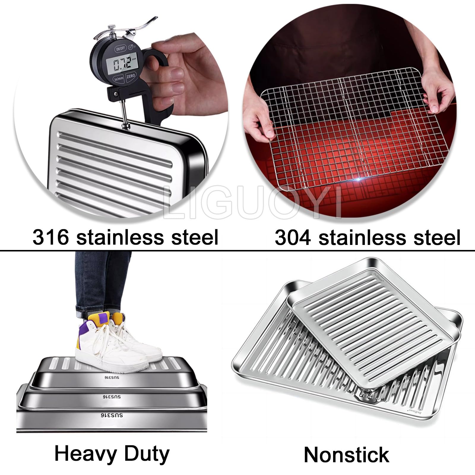 Bandeja para Hornear de Acero Inoxidable, Antiadherente, Rectangular, con Rejilla para Enfriar, Resistente al Calor, para Horno Tostador (410 x 310 mm)