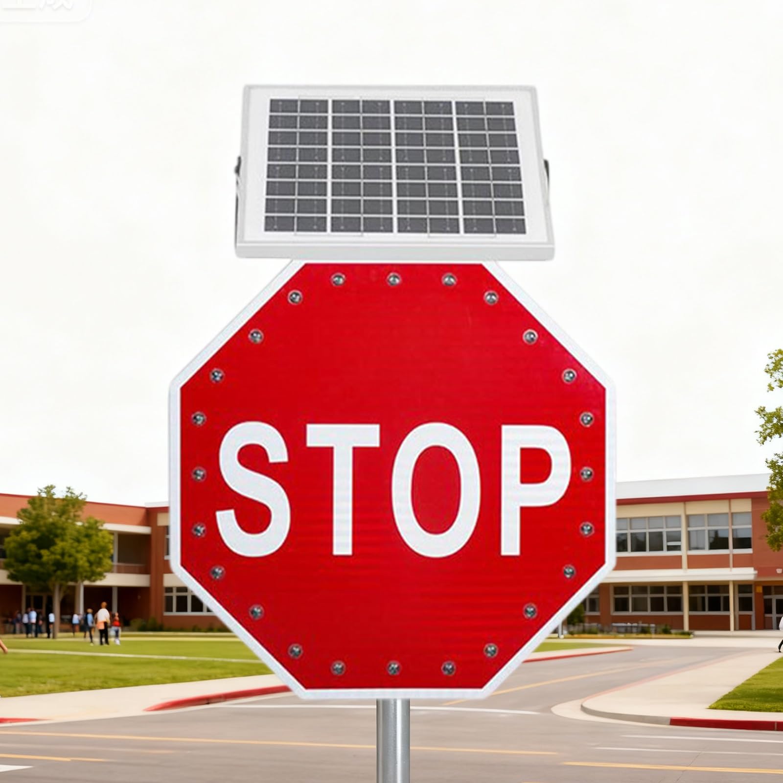 Señal de stop LED intermitente sola, forma octogonal, construcción de aluminio, 60cm (24") de alto, incluye accesorios de montaje, el poste se vende por separado