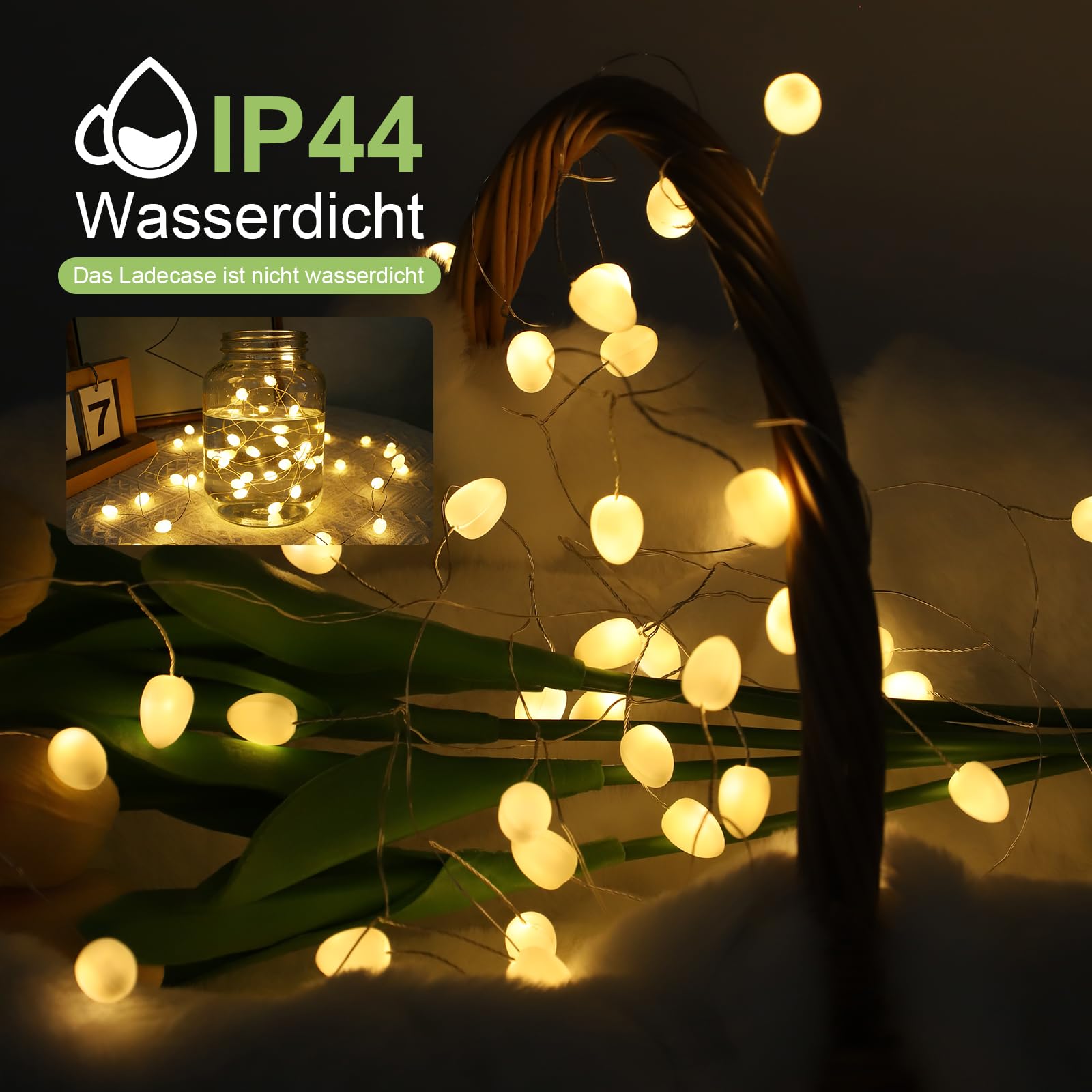 Guirnalda de luces LED, 3 m, 40 LED, funciona con pilas, luz blanca cálida, cadena de luces para Navidad, boda, fiesta, balcón, camping, habitación infantil, interior y exterior