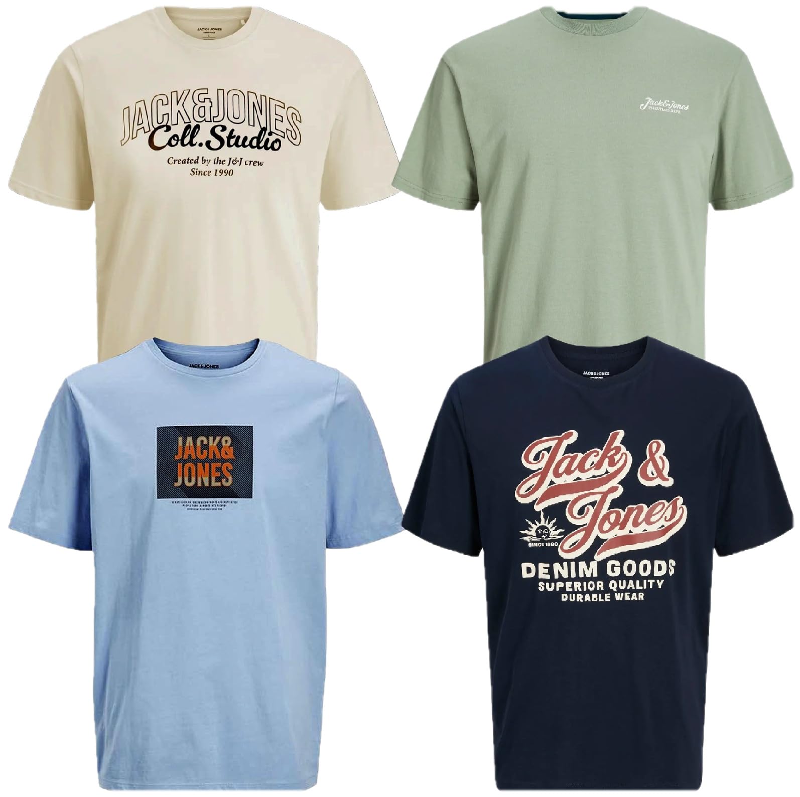 JACK & JONES Herren T-Shirt 4er Pack Big Size Übergröße 2XL 3XL 4XL 5XL 6XL 7XL 8XL Rundhals O-Neck Tee T Shirt sulk45