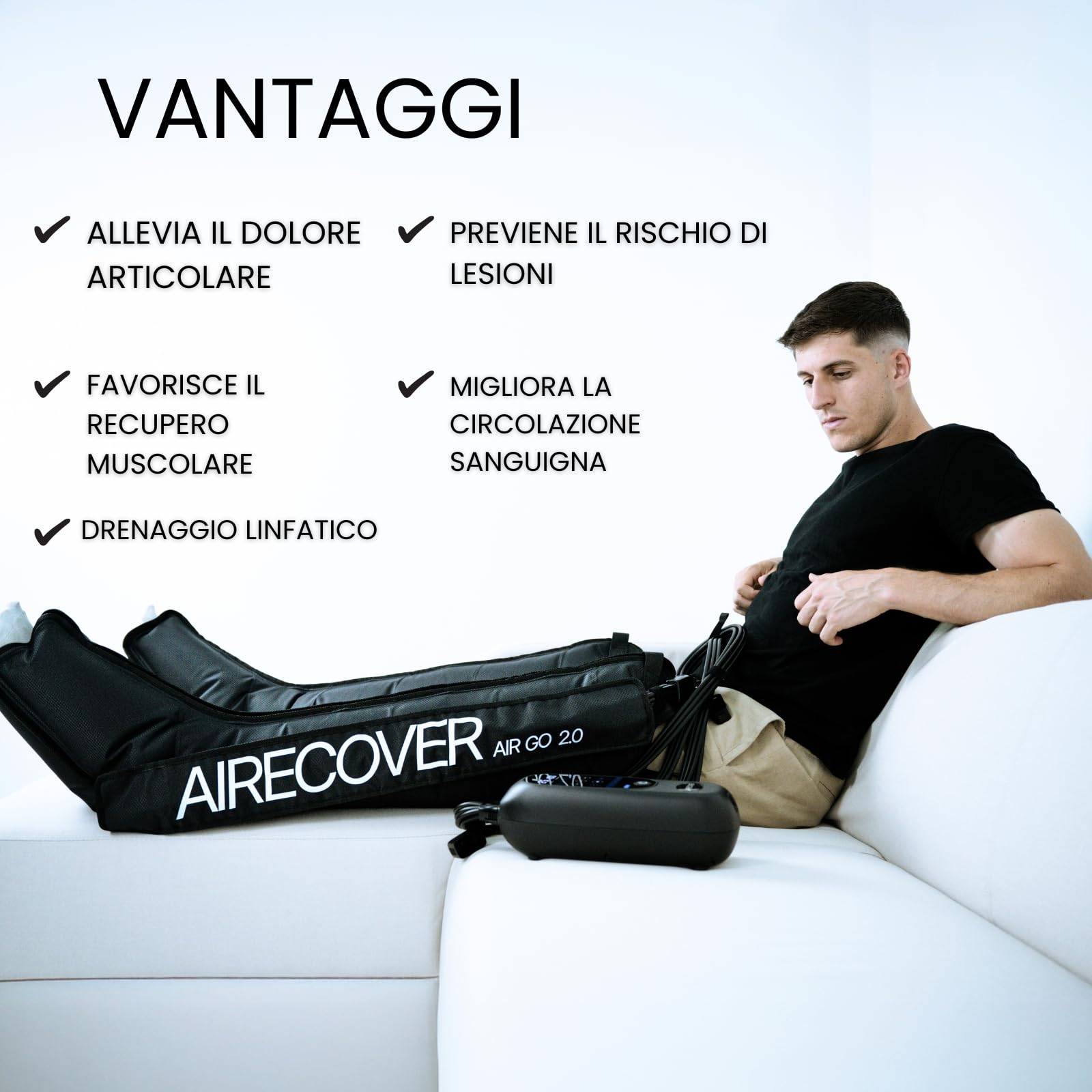 Recovery Boots,Pressoterapia Linfodrenaggio,Massaggiatore Gambe Wireless per Dolori e Circolazione, Rilassamento Muscolare & Recupero, con 6 Camere, 30-250 mmHg, 4 Modalità, Batteria 3h (L)
