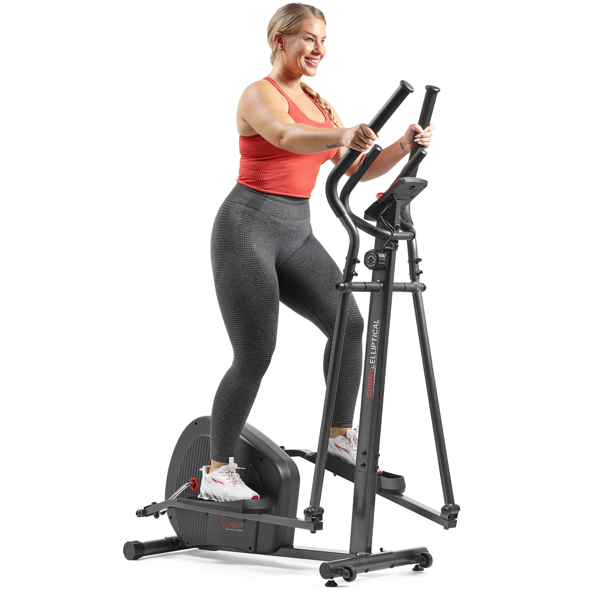 Sunny Health & Fitness Elliptical Exercise Machine, Silent Magnetic Fully Body Training with Pulse Rate Grips, LCD Performance Monitor Equipment for