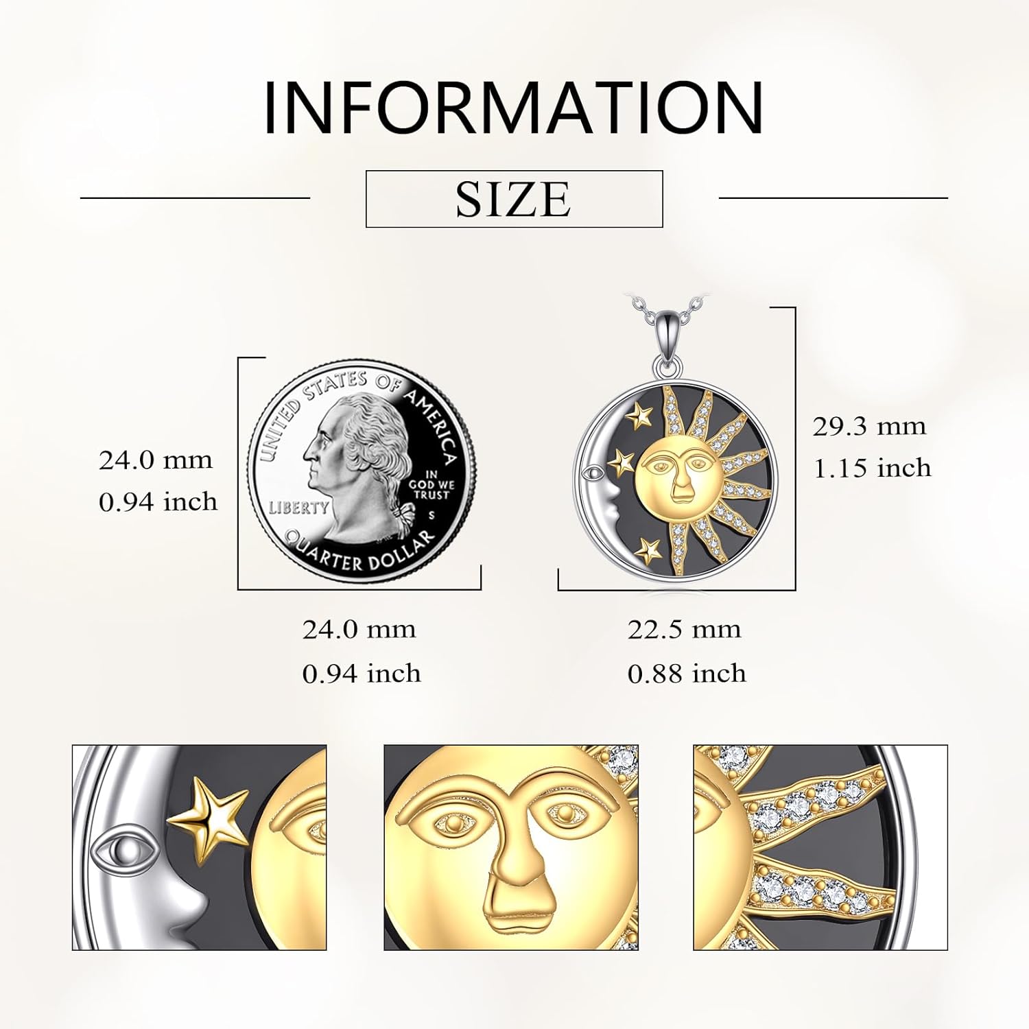 Sun and Moon Necklace Sterling Silver Black Agate Sun Moon Star Pendant Couples Jewelry Gifts for Women - Image 3