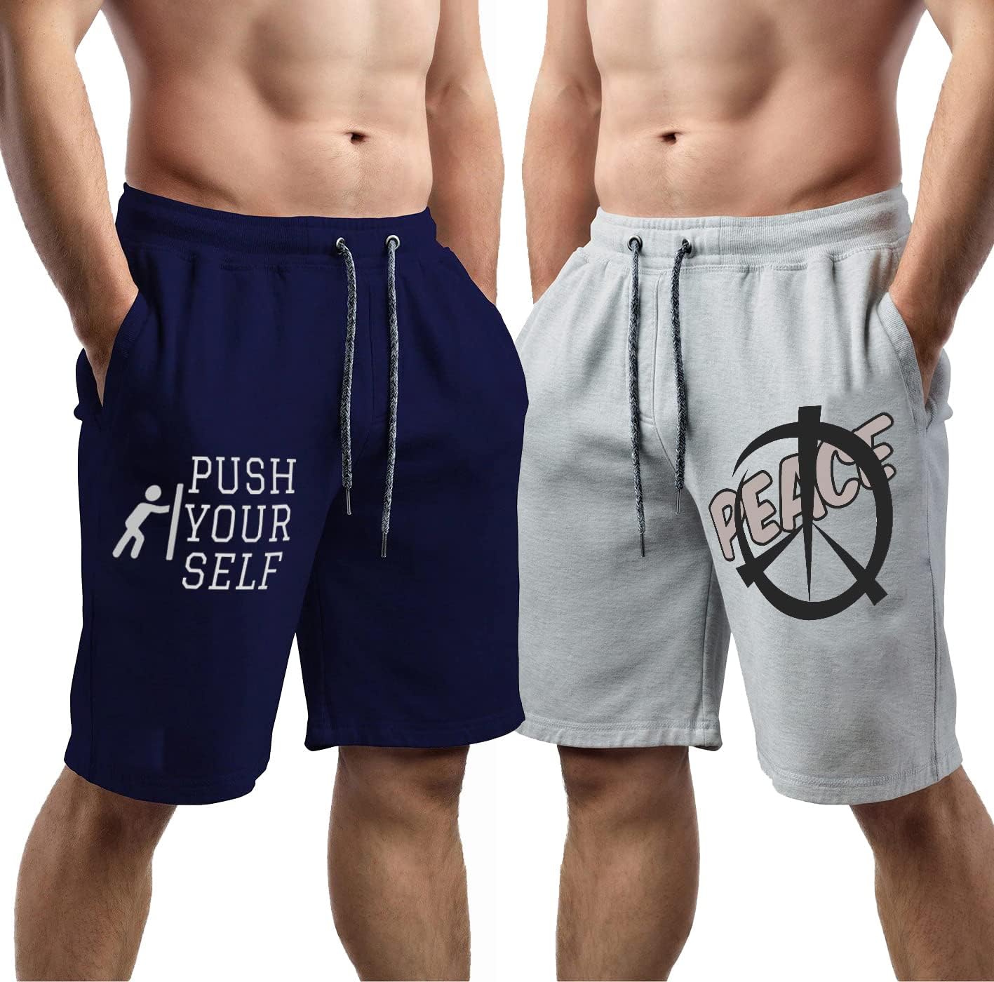 Men Blue & Grey Cotton Regular Shorts for All Season- Running, Gym, Workout, Yoga Shorts - Pack of 2