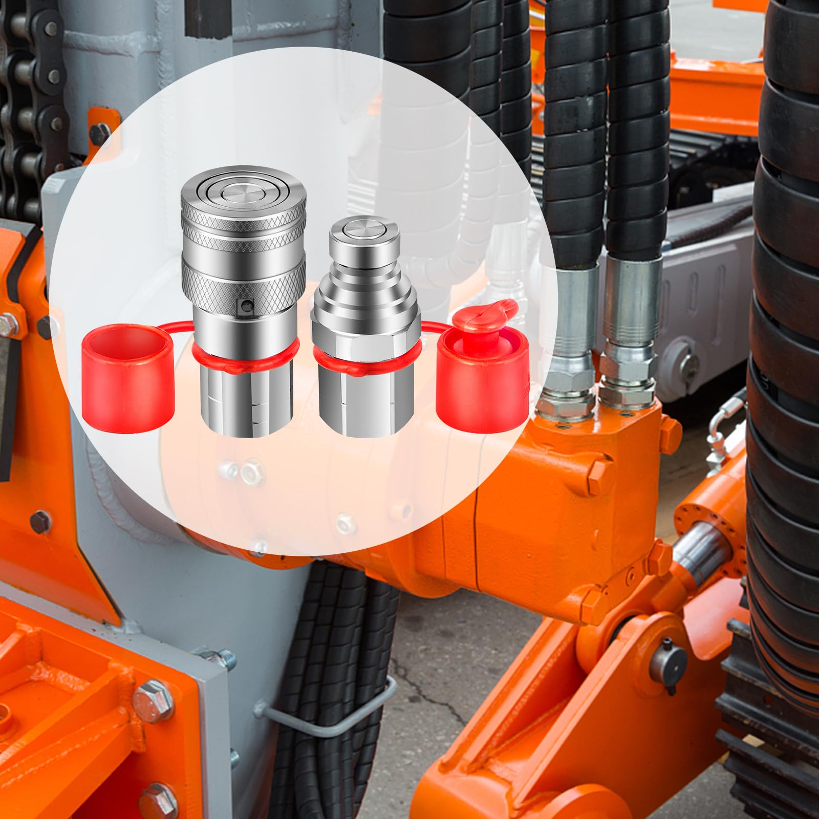 Accoppiatore Idraulico a Faccia Piana Maschio e Femmina, 1/2" Corpo 1/2" NPT, Set Adattatore per ISO16028, Connessione Attacco Rapido, Materiale Acciaio e PVC, con Cappucci a Prova di Polvere