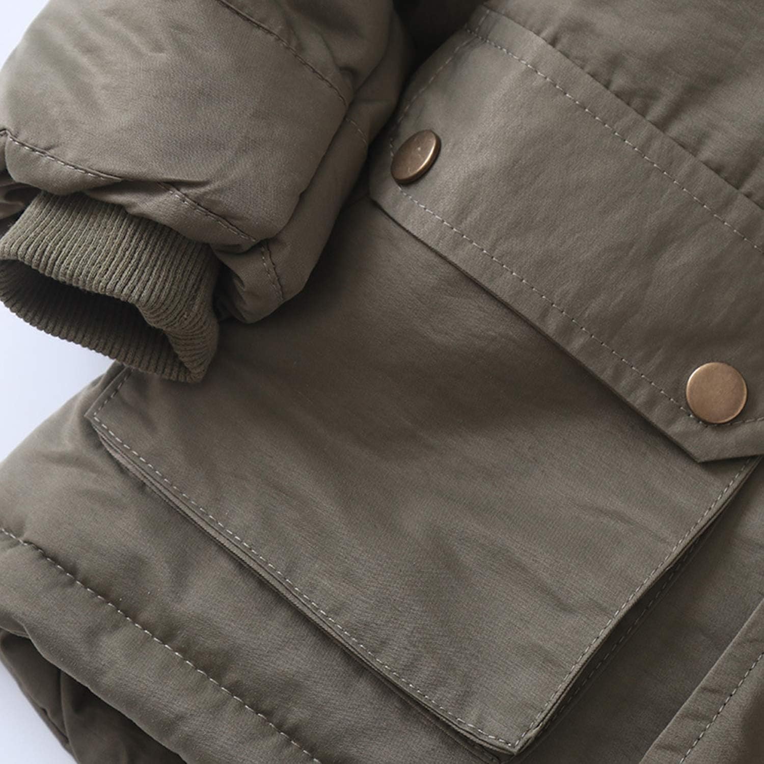 Evelin LEE Kids Boys Faux Fur Collar Hooded Zip Up Jacket Fleece Lined Winter Warm Outerwear Coat Green