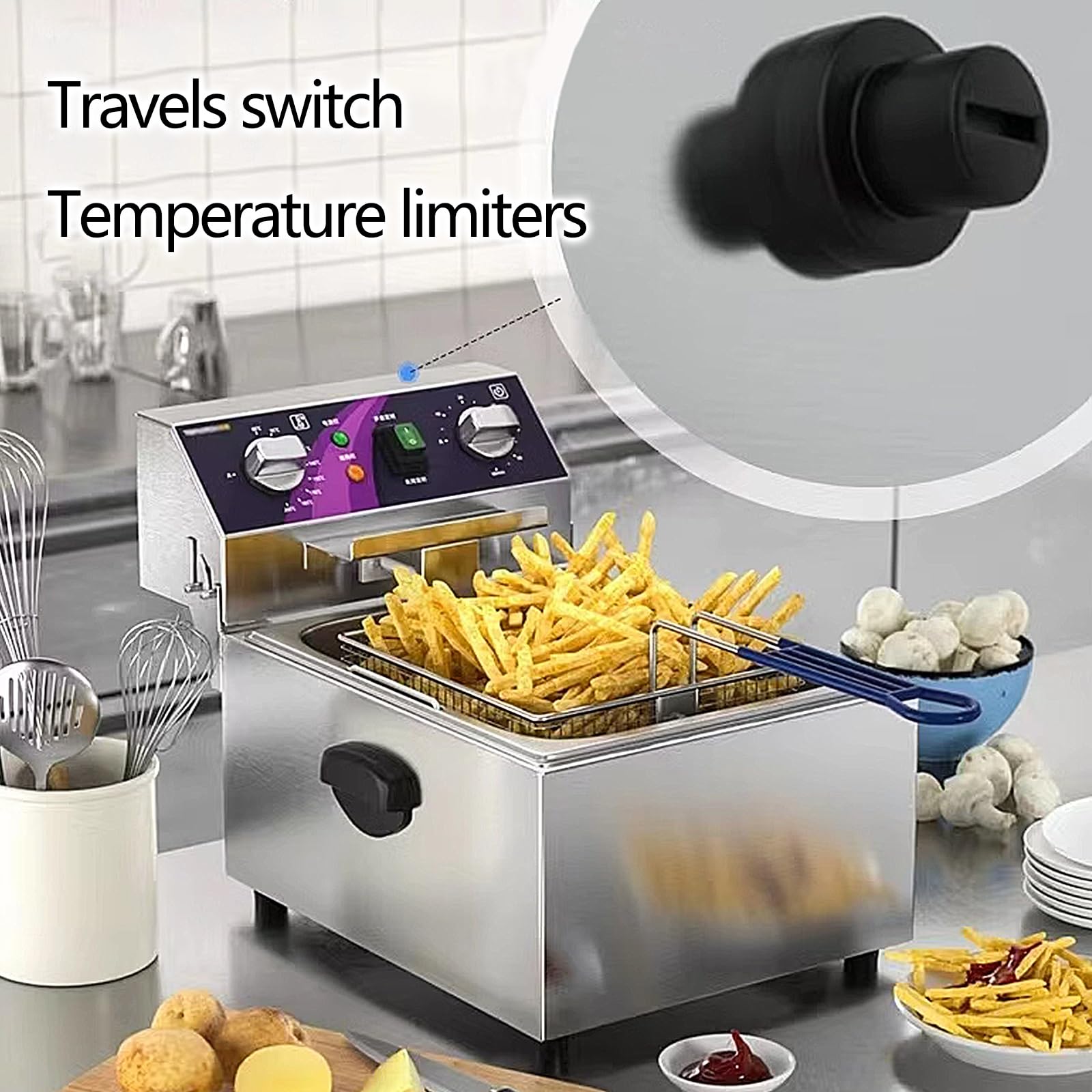 Friggitrice Elettrica Con Timer Regolabile E Controllo Della Temperatura, Ideale Per Uso Domestico E Commerciale, Perfetta Per Patatine Fritte Croccanti, Pollo, Pesce E Altro Ancora. Dimensioni: 57 *