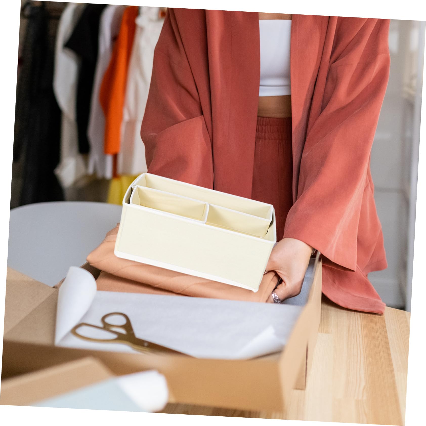 ABOOFAN Organizador de Armario Plegable para Ropa Interior, Organizador de Camisetas Dobladas y Cajas de Almacenamiento para Ropa, 12 Piezas, Beige